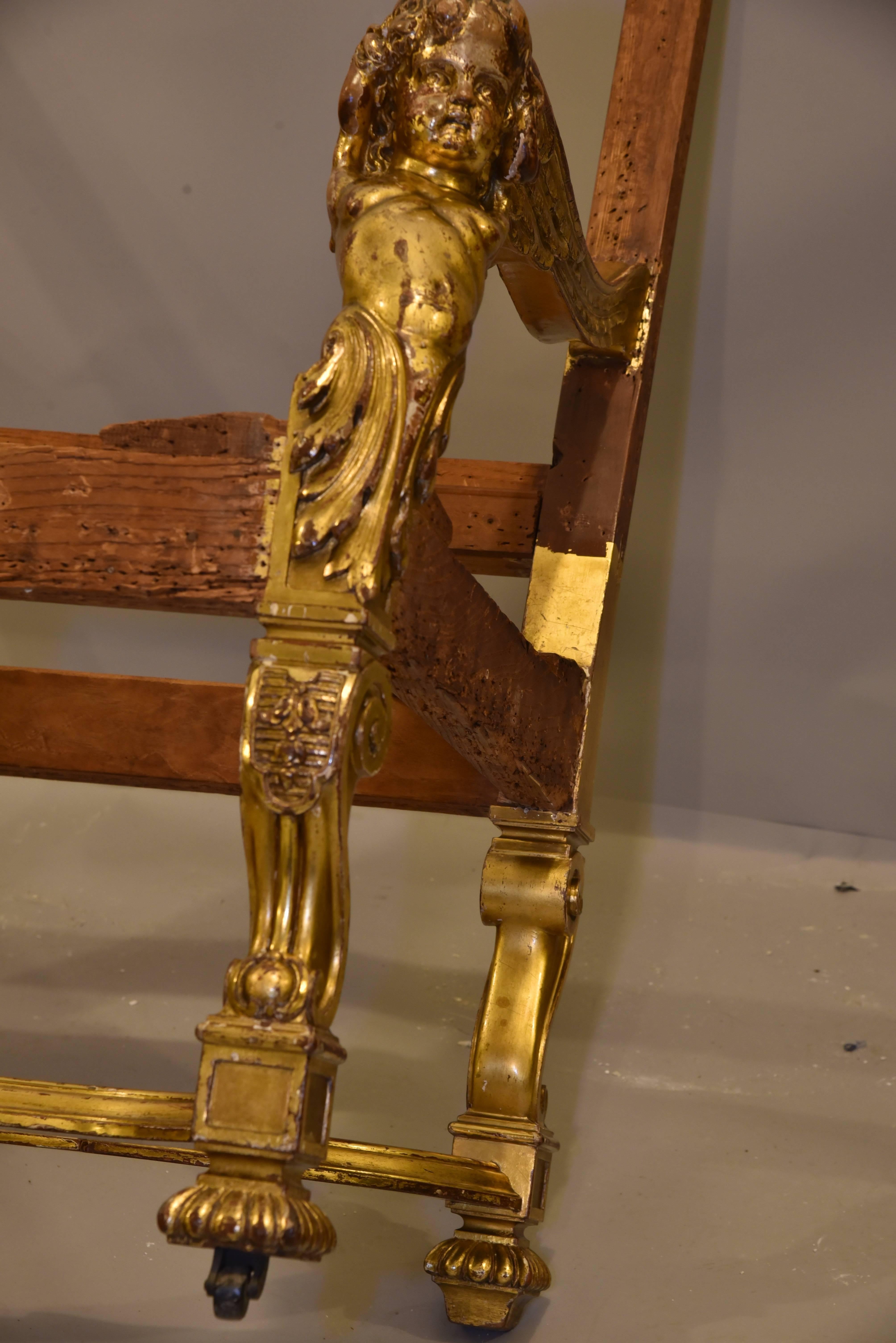 Oversized Baroque Louis XIV Style Putti Gilded Throne Chair, Italy, 1890 In Excellent Condition For Sale In Chicago, IL