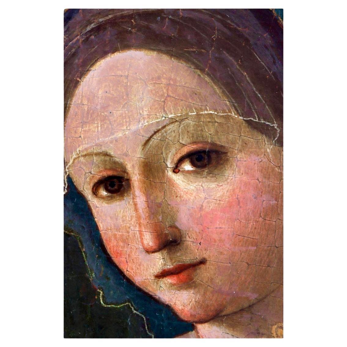 Italian Baroque Madonna And Child Oil On Board Painting In Good Condition For Sale In Bradenton, FL