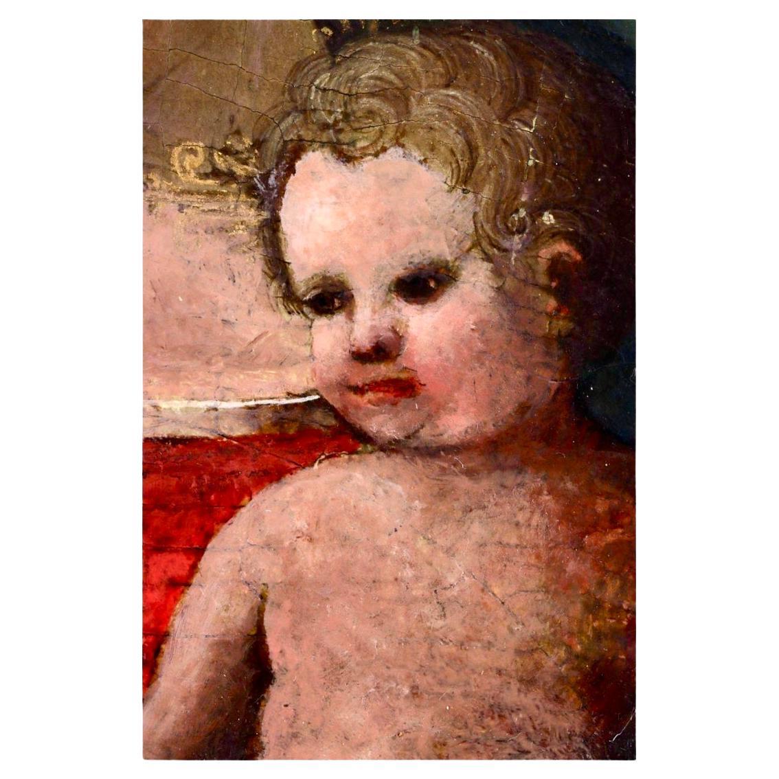 18th Century and Earlier Italian Baroque Madonna And Child Oil On Board Painting For Sale
