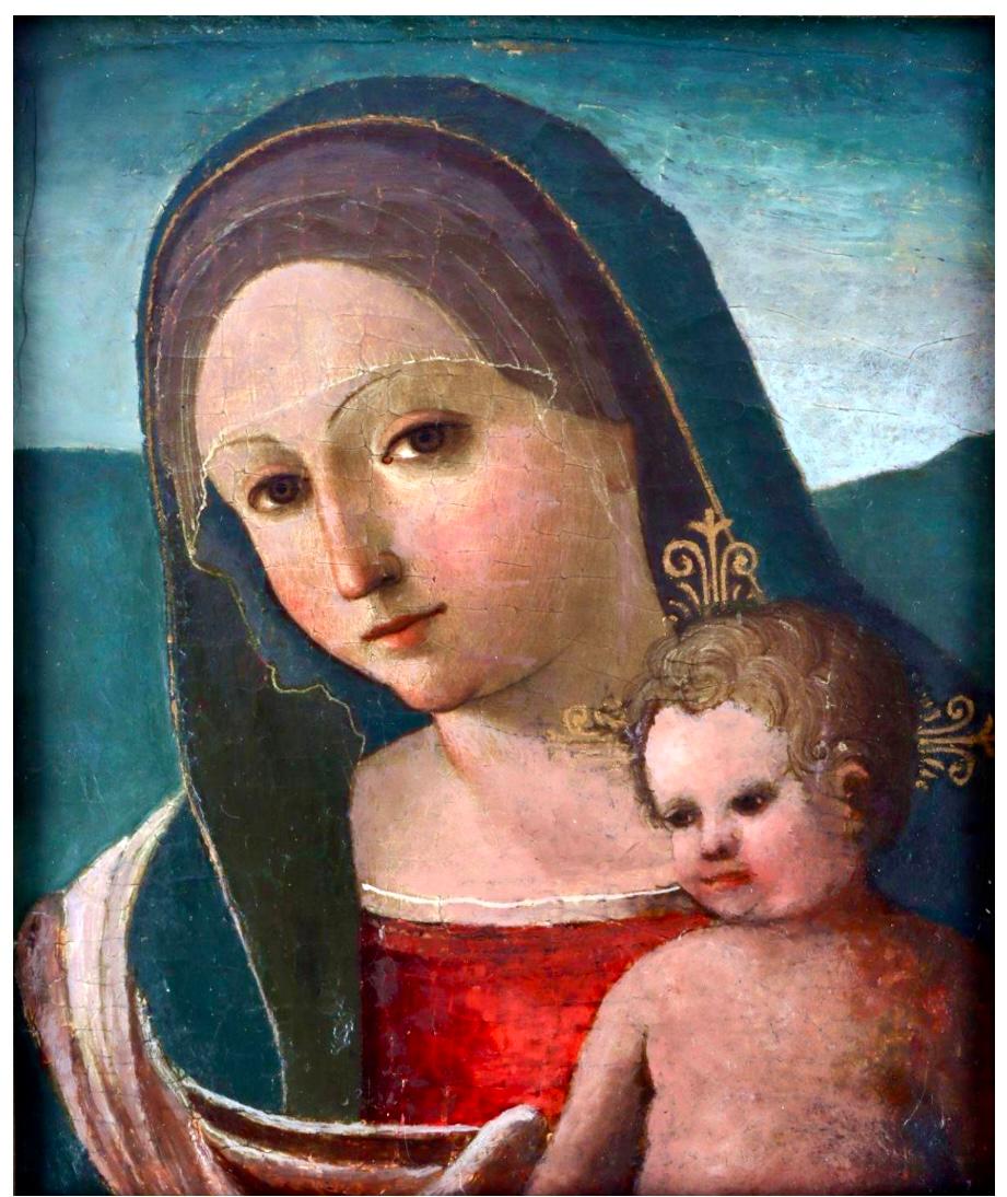 Wood Italian Baroque Madonna And Child Oil On Board Painting For Sale