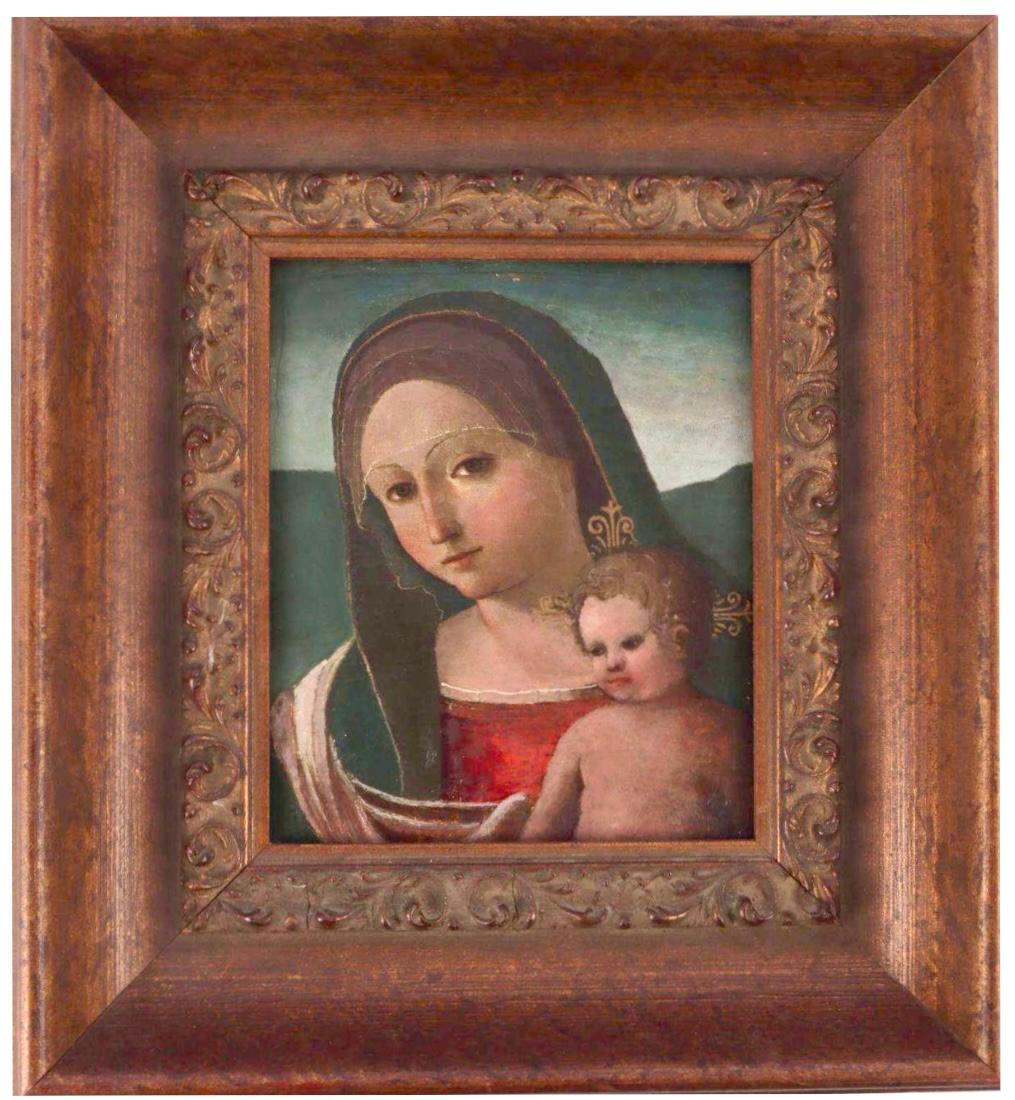 Italian Baroque Madonna And Child Oil On Board Painting For Sale 3