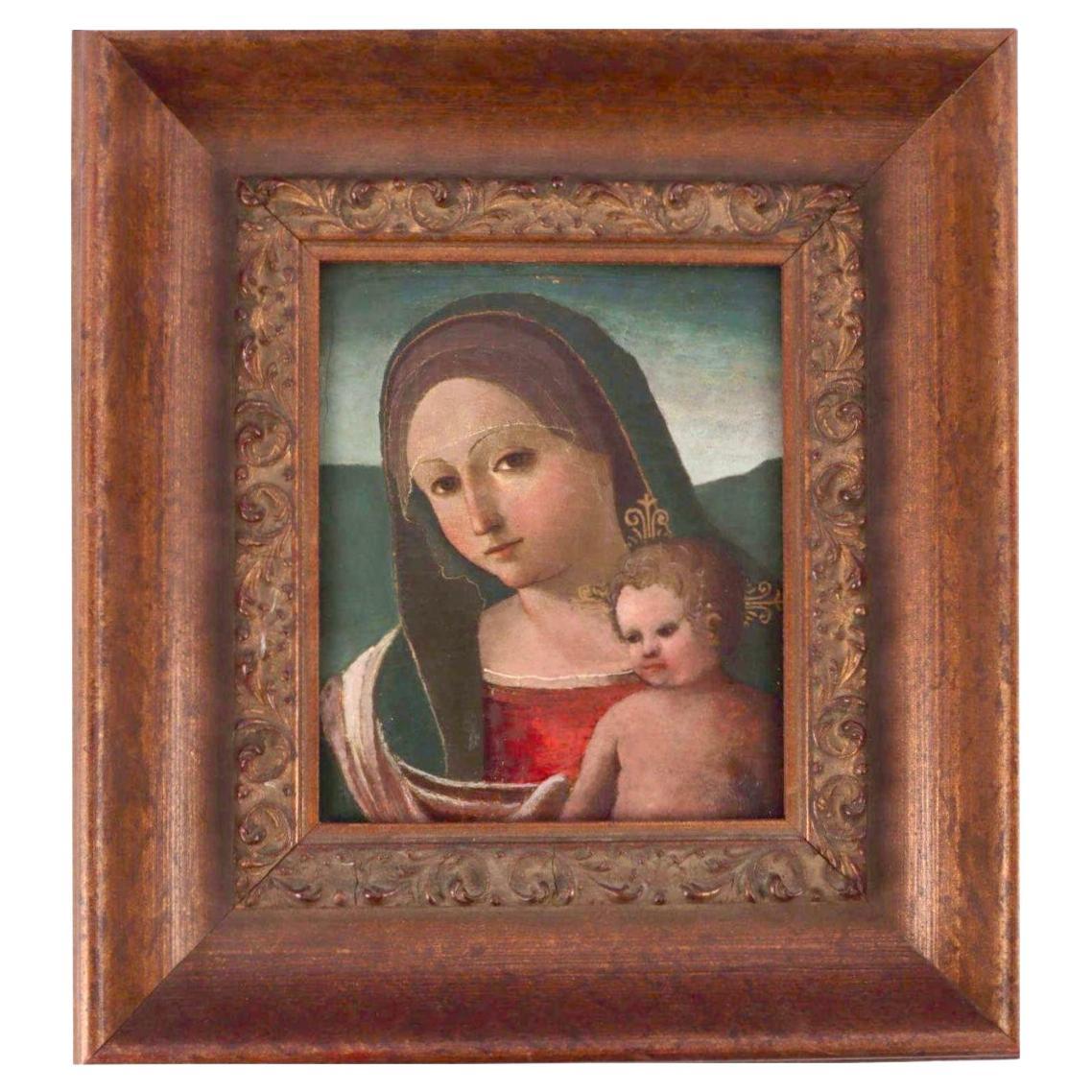 Italian Baroque Madonna And Child Oil On Board Painting