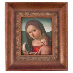 Antique Italian Baroque Madonna And Child Oil On Board Painting