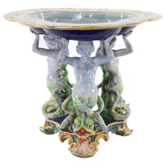 Italian Baroque Majolica Centerpiece Compote with Triton and Dolphin Theme