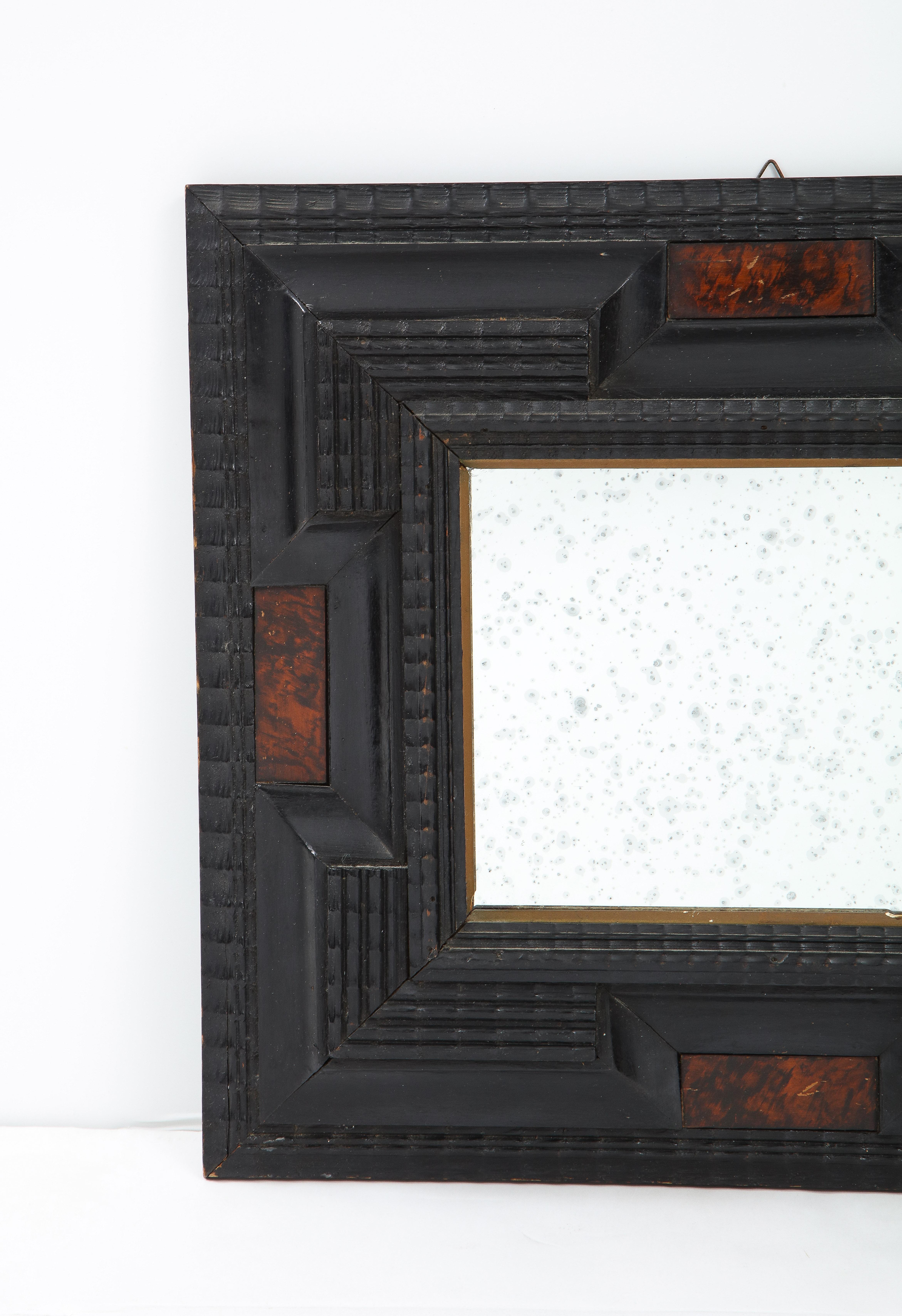 Early 20th Century Italian Baroque Manner Ebonized and Faux Tortoise Shell Mirror Frame