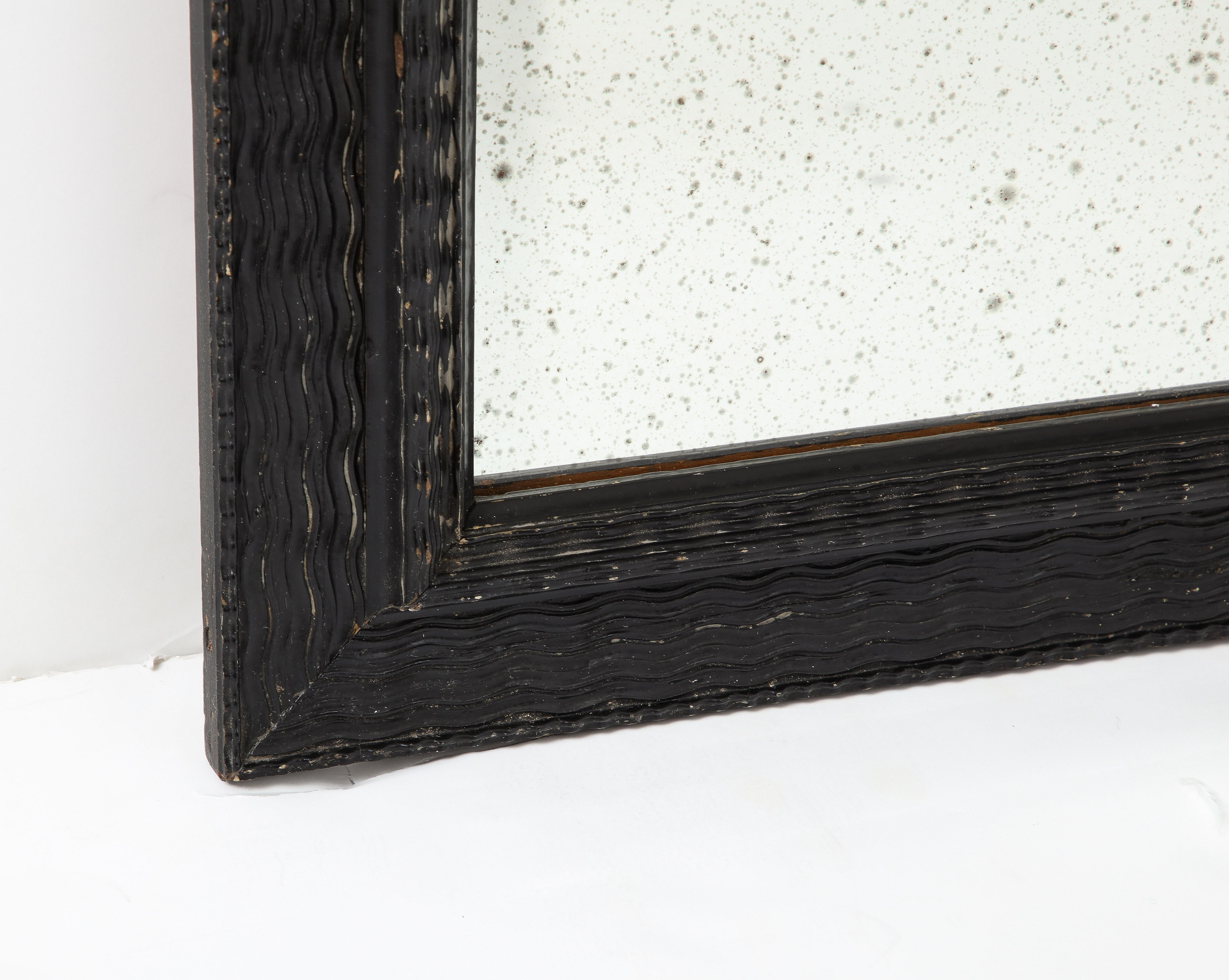 Italian Baroque Manner Ebonized and Ripple Carved Mirror Frame, circa 1900 For Sale 7