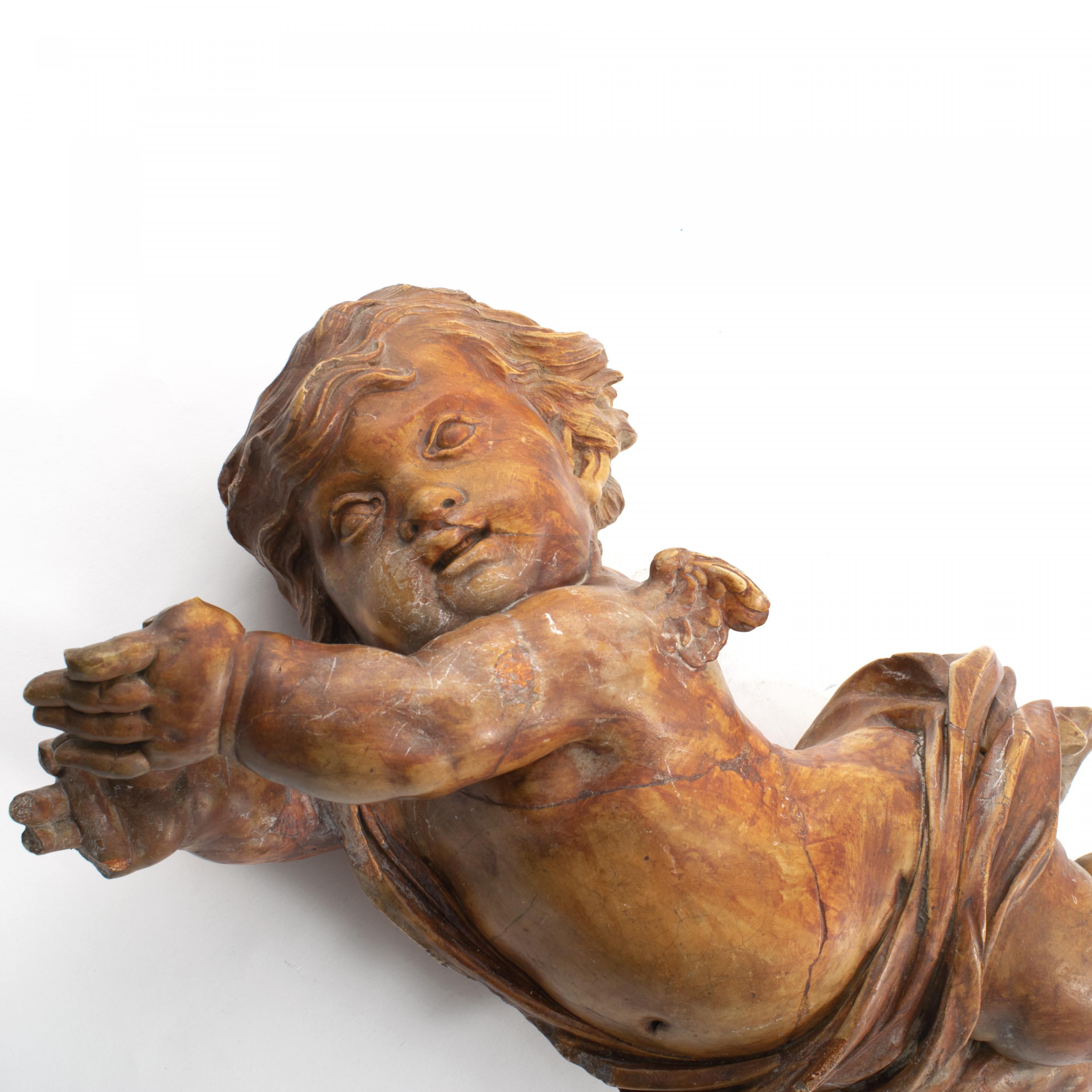 Painted Antique Italian Baroque Marble Angel, 1680-1720 For Sale