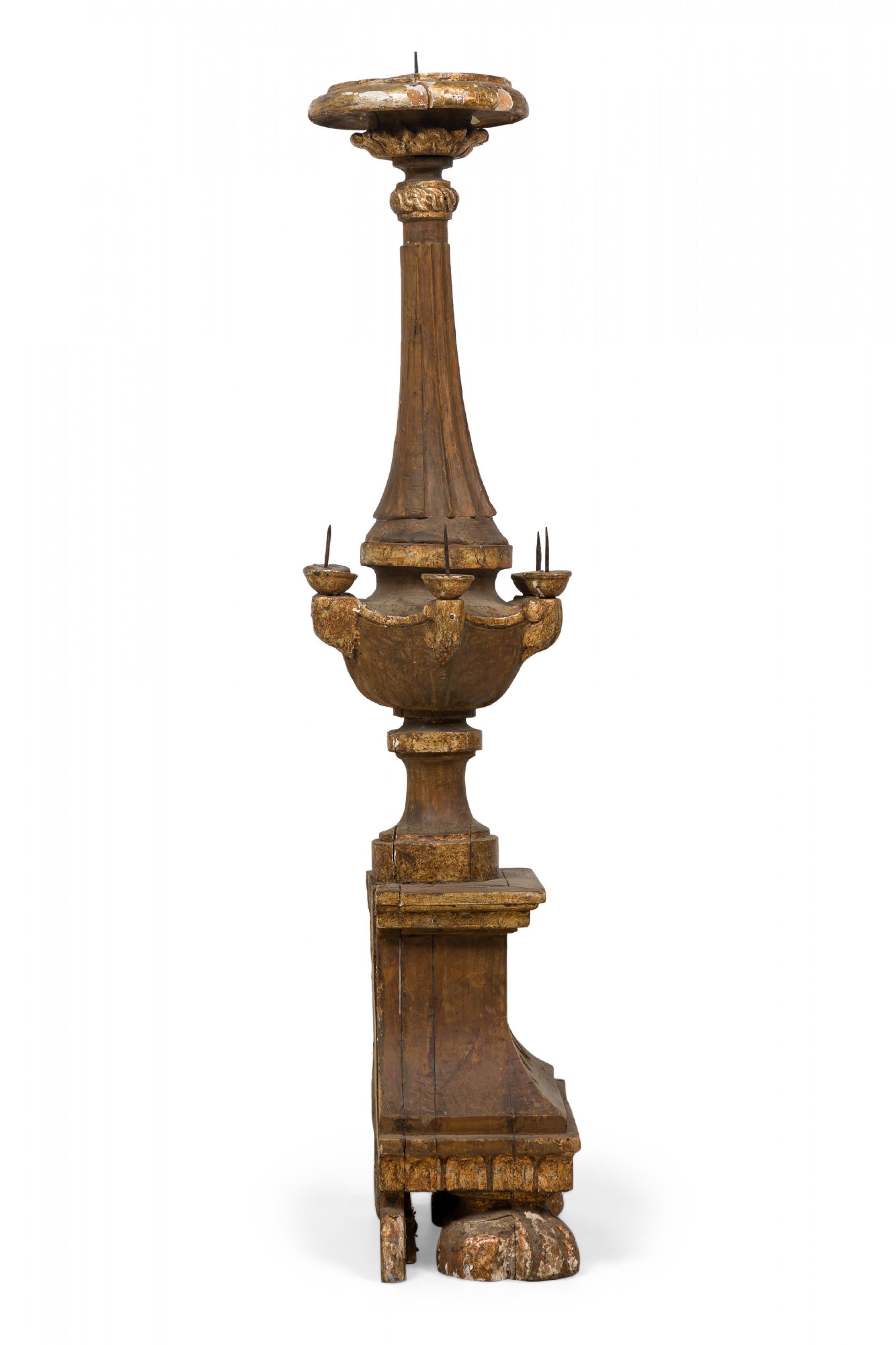 18th Century and Earlier Italian Baroque Monumental Carved Giltwood Altar Candlestick For Sale