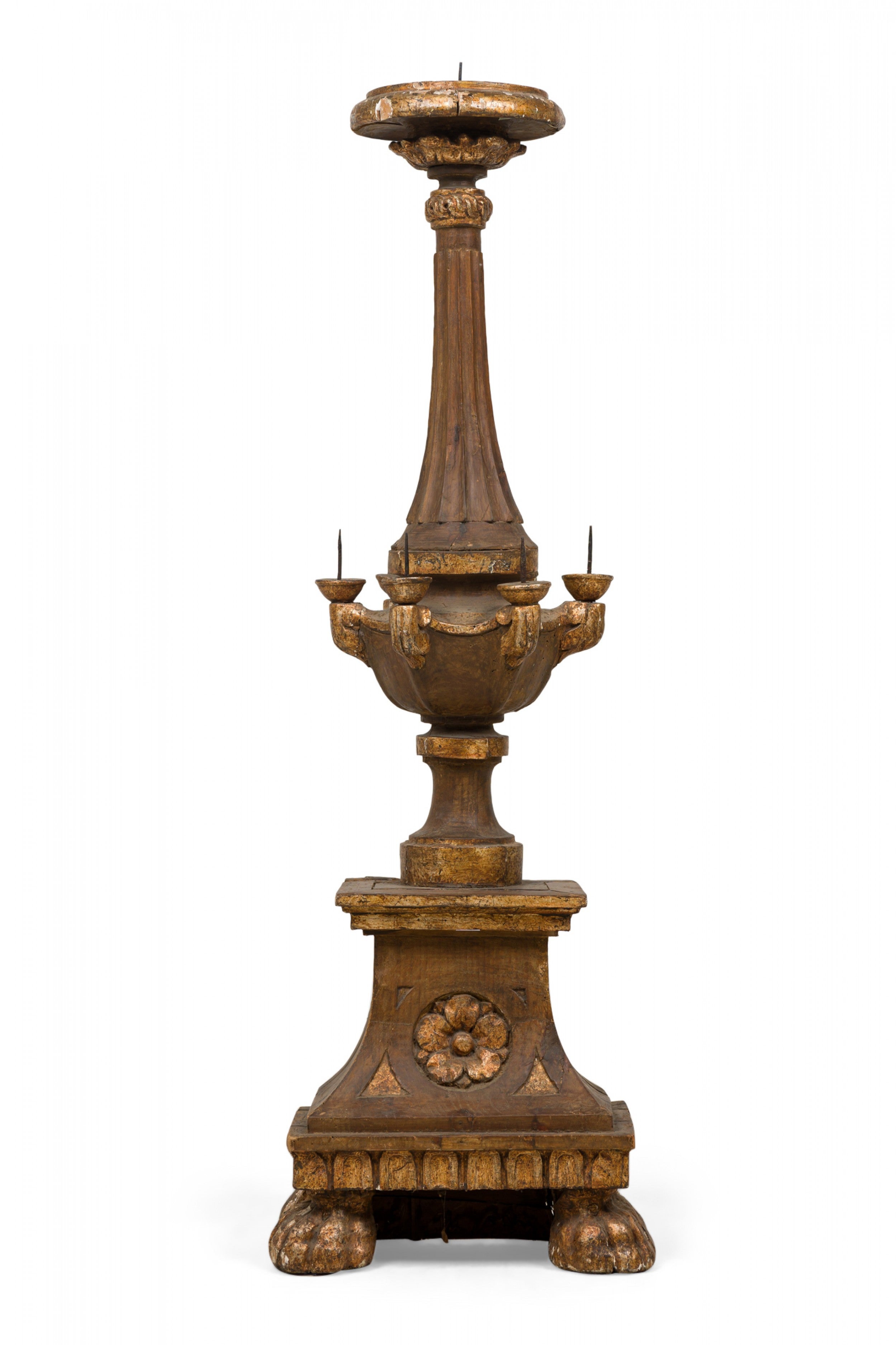 Chandelier d'autel baroque italien monumental en bois doré sculpté