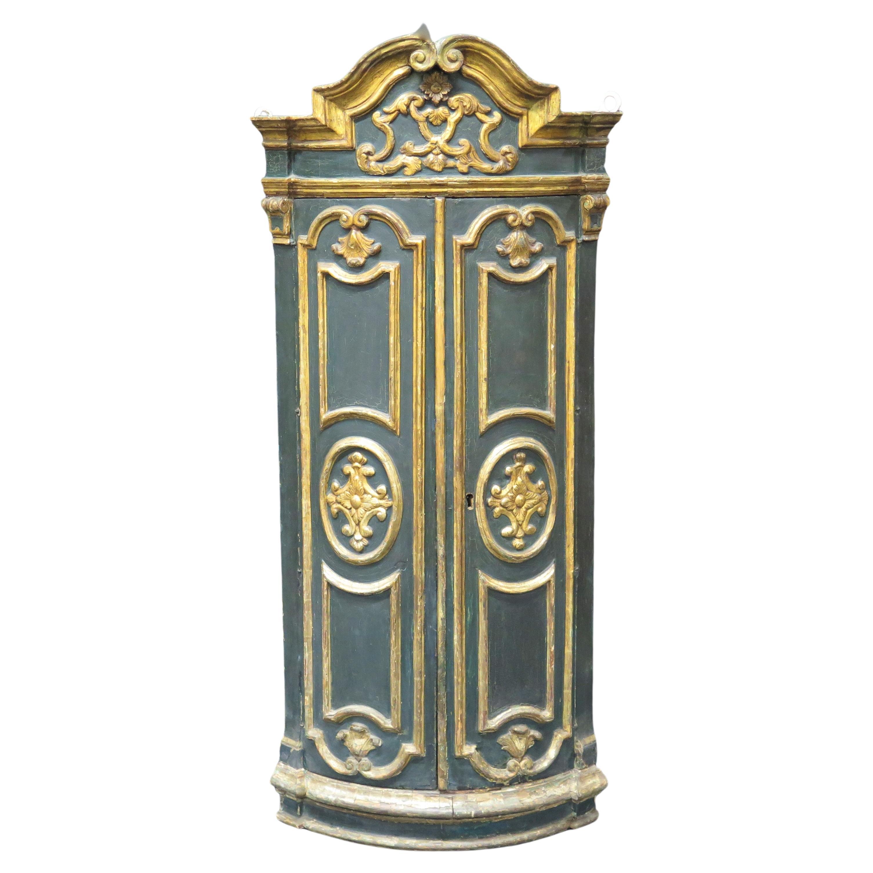 Italian Baroque Painted and Gilded Corner Cabinet
