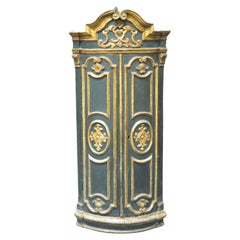 Antique Italian Baroque Painted and Gilded Corner Cabinet