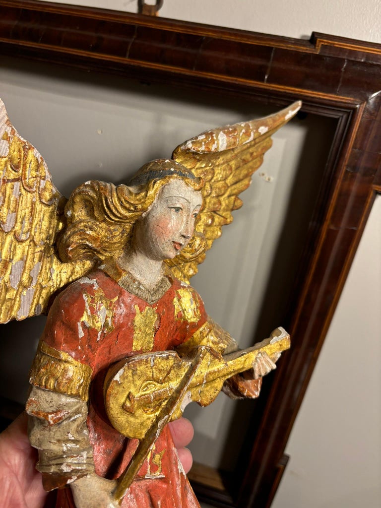 Italian Baroque Painted and Gilt Wood Winged Angel Playing a Violin Italian Baroque Painted and Gilt Wood Winged Angel Playing a Violin