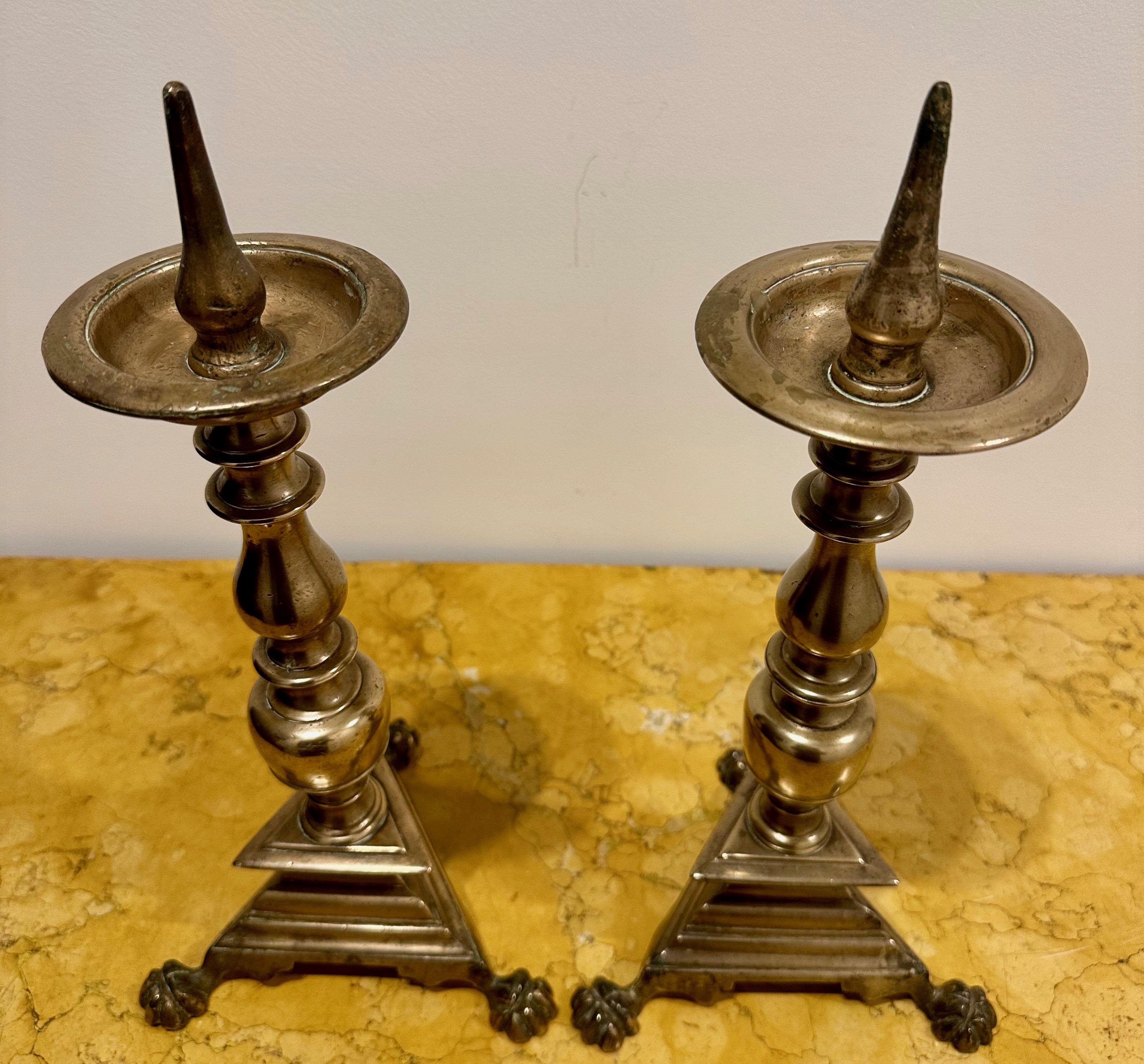 Italian Baroque, Pair of Bronze Pricked Candlesticks, 17th Century For Sale 1
