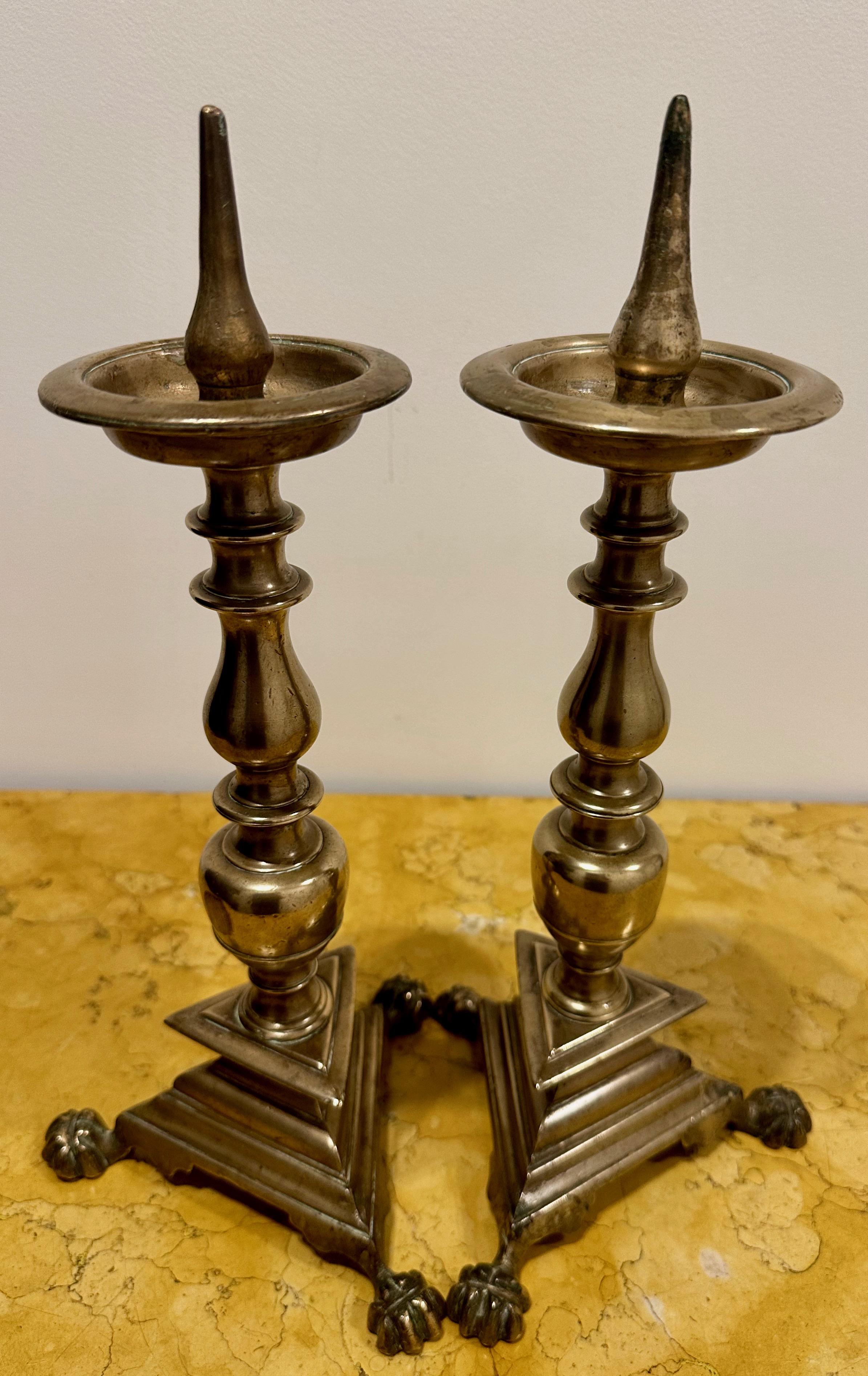 Italian Baroque, Pair of Bronze Pricked Candlesticks, 17th Century For Sale 3