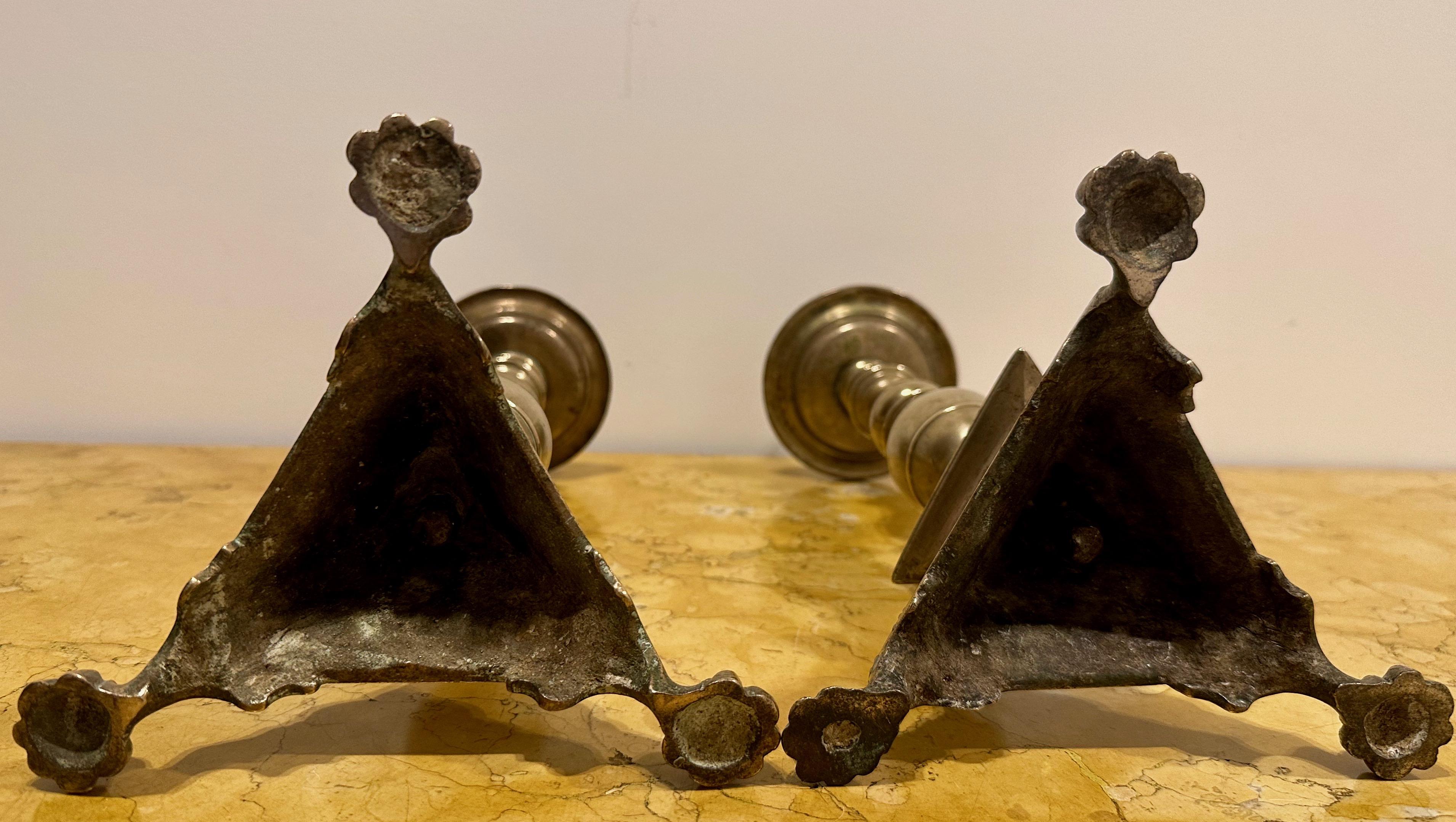 Italian Baroque, Pair of Bronze Pricked Candlesticks, 17th Century For Sale 4