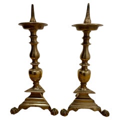 Italian Baroque, Pair of Bronze Pricked Candlesticks, 17th Century