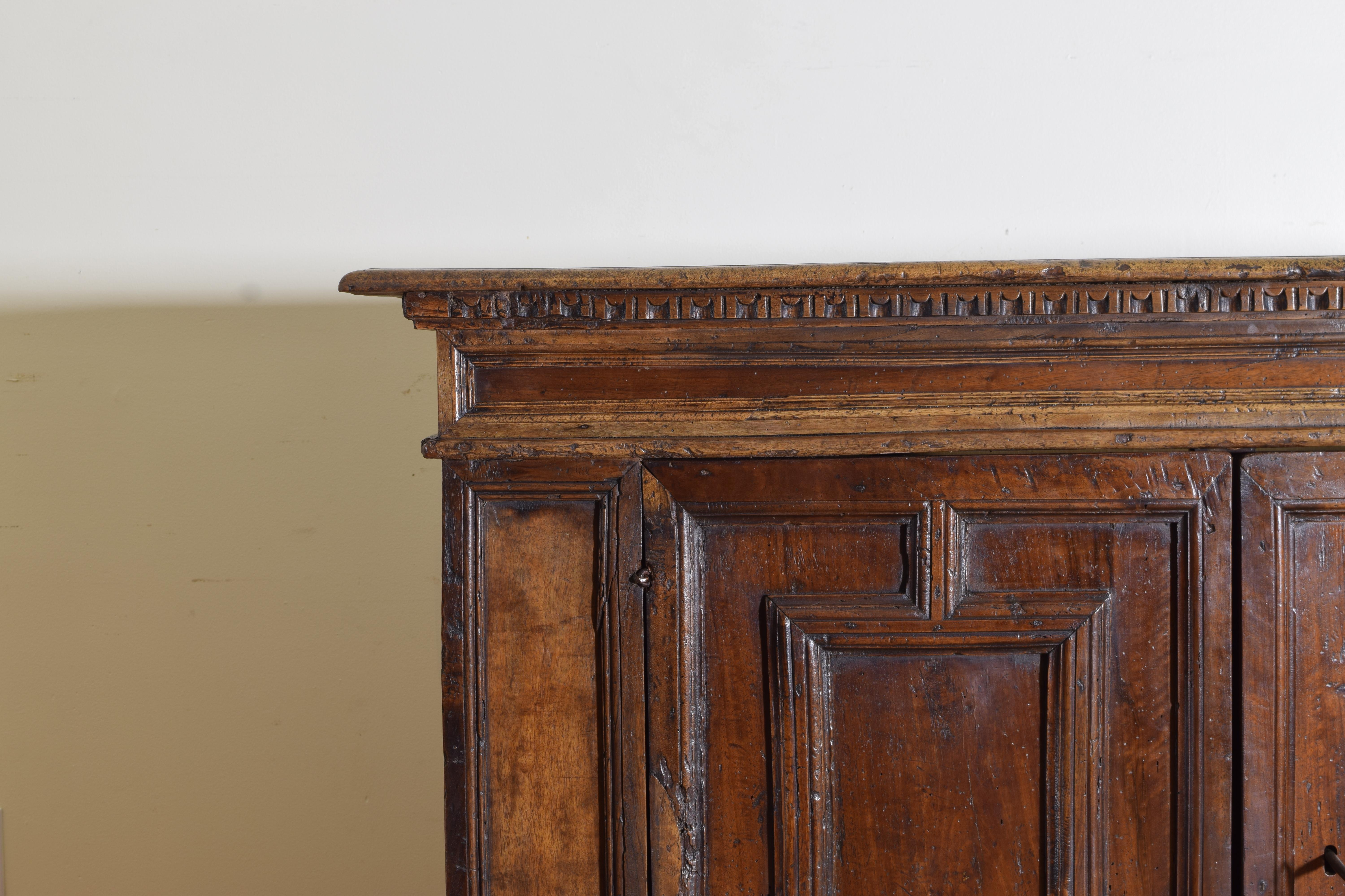 Italian Baroque Period Carved and Paneled Walnut 2-Door Credenza, 17th Century 3