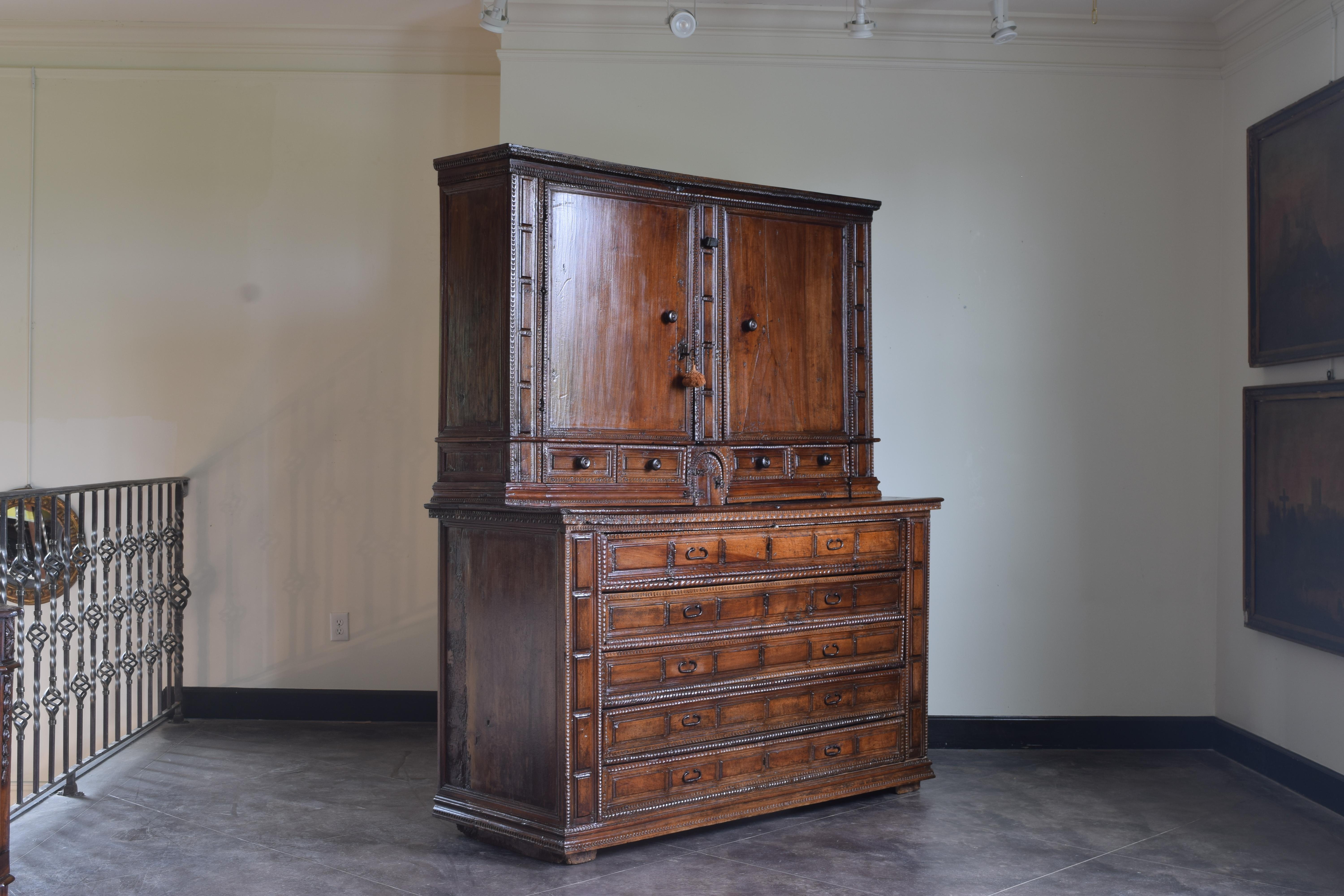 Hand-Carved Italian Baroque Period Carved Walnut Sacristy Cabinet, Mid to Late 17th Century