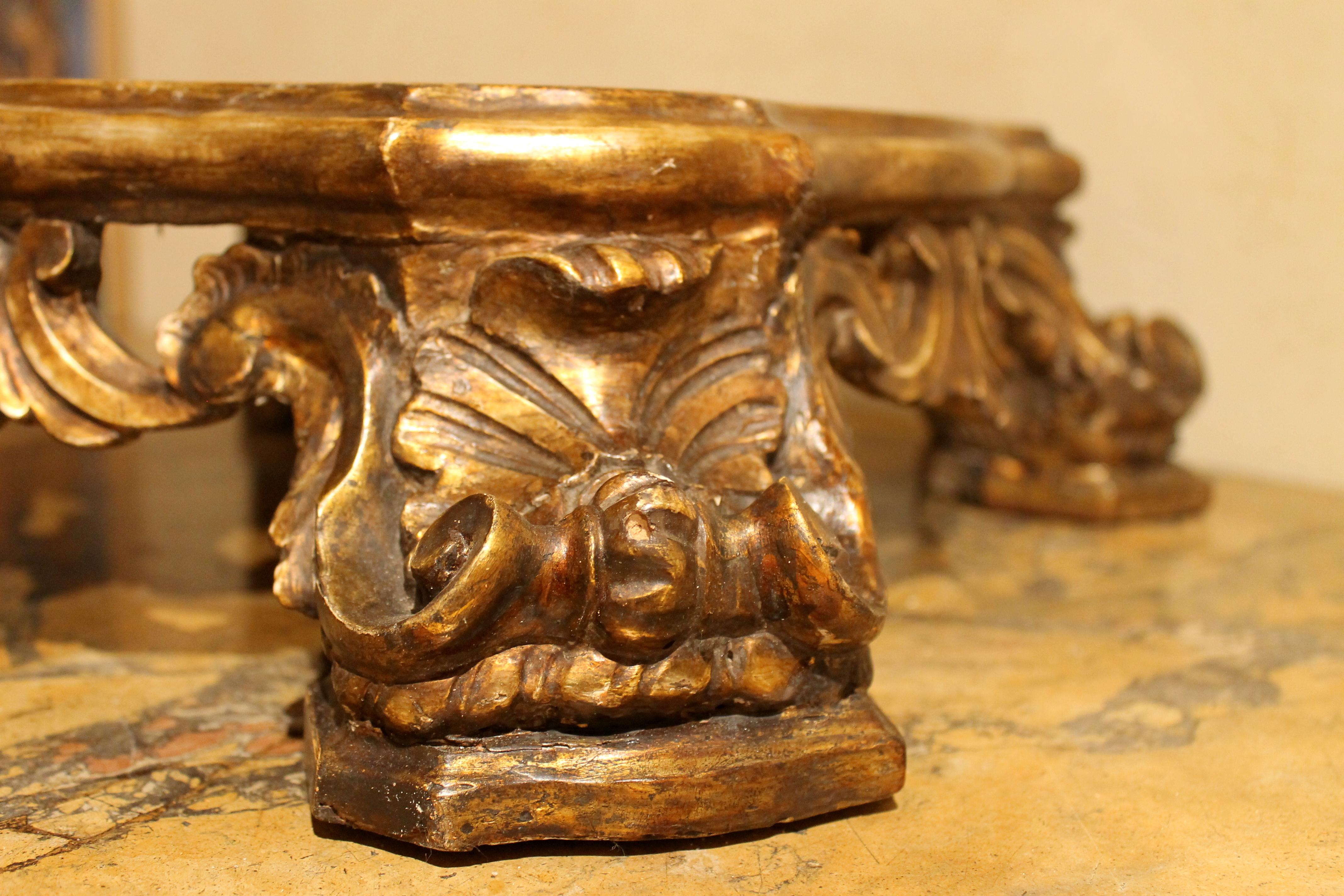 European Italian Baroque Period Hand Carved, Gilded and Lacquered Wooden Base or Stand