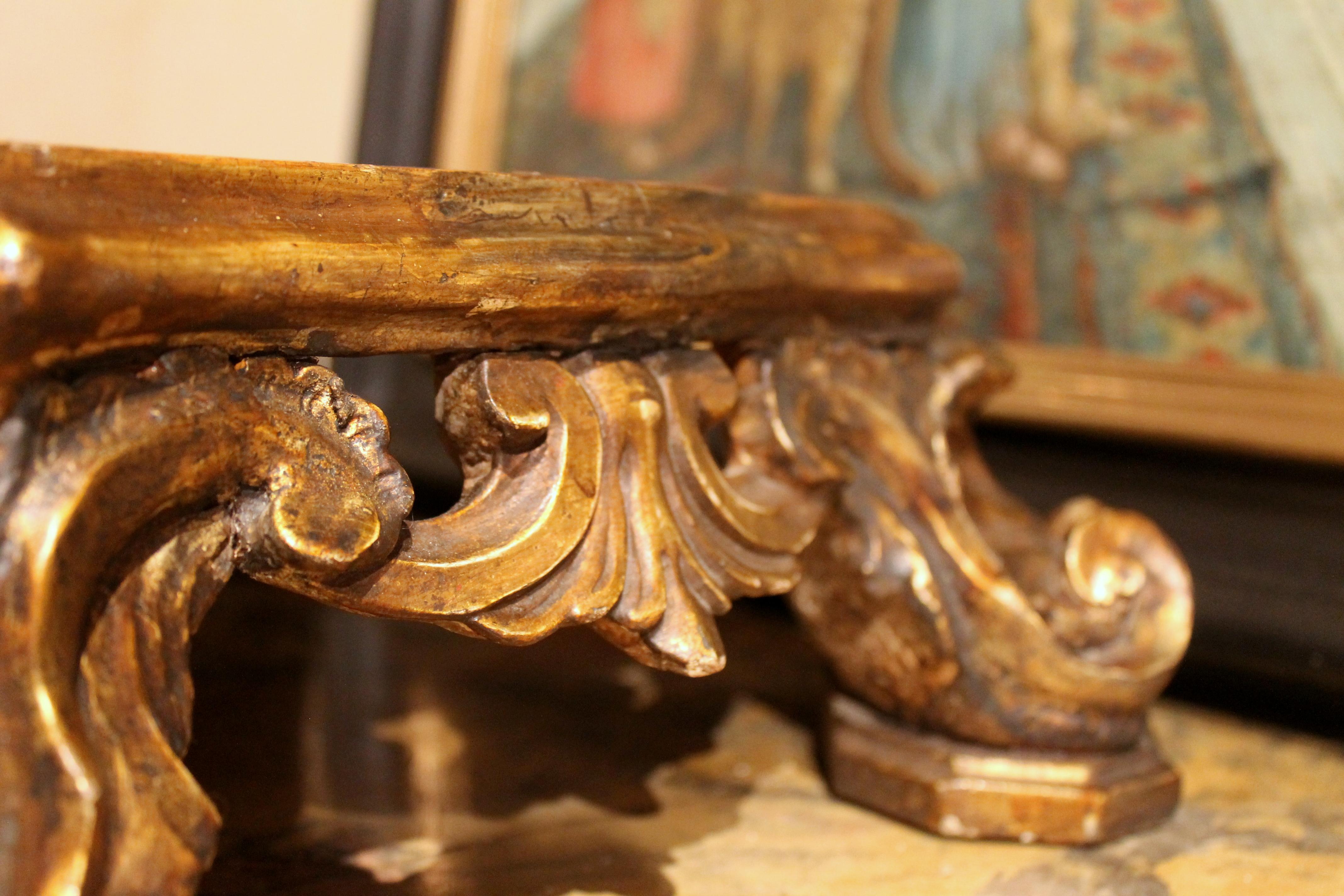 18th Century and Earlier Italian Baroque Period Hand Carved, Gilded and Lacquered Wooden Base or Stand