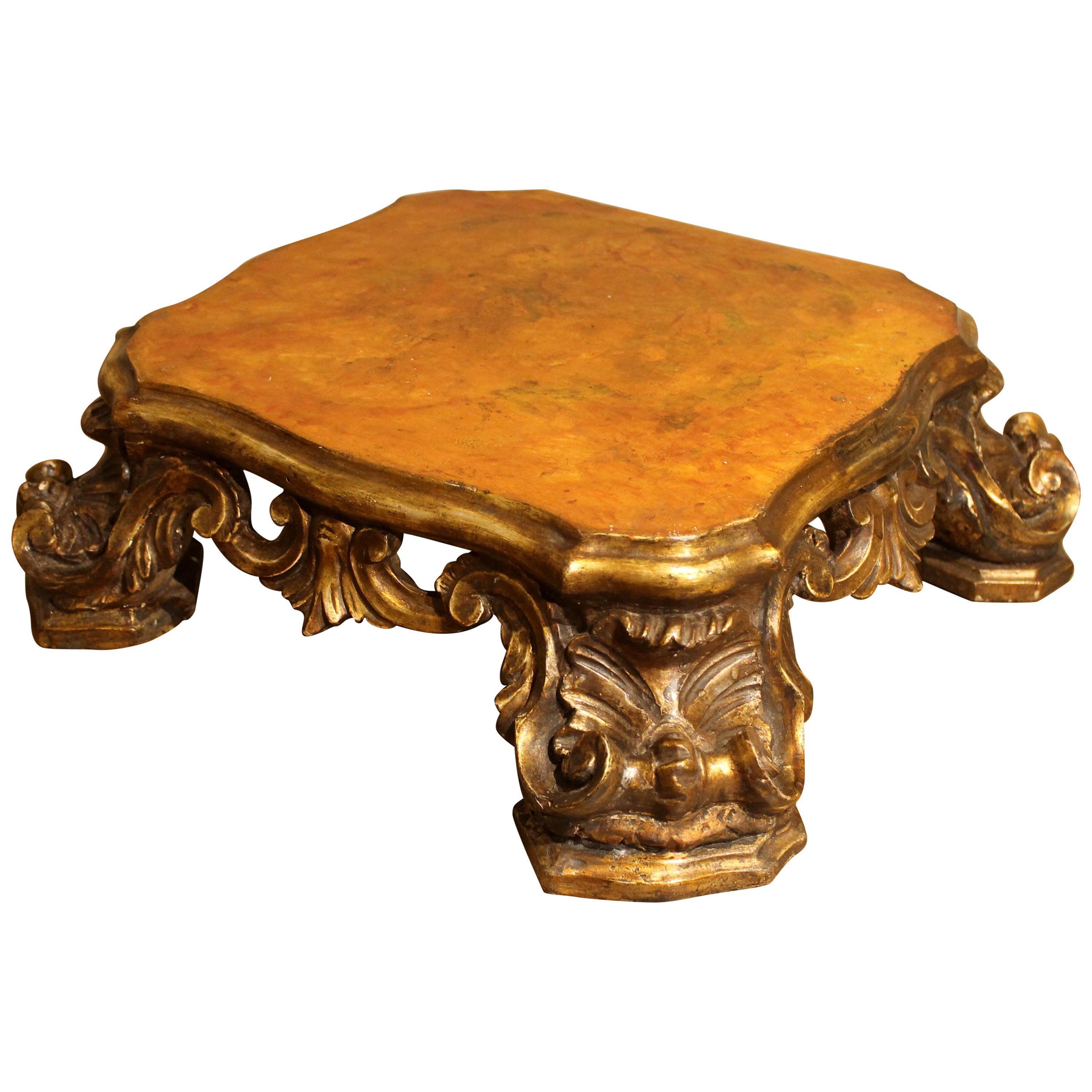 Italian Baroque Period Hand Carved, Gilded and Lacquered Wooden Base or Stand