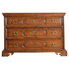 Italian Baroque Period Light Walnut & Inlaid 3- Drawer Cassettone, 17th Century