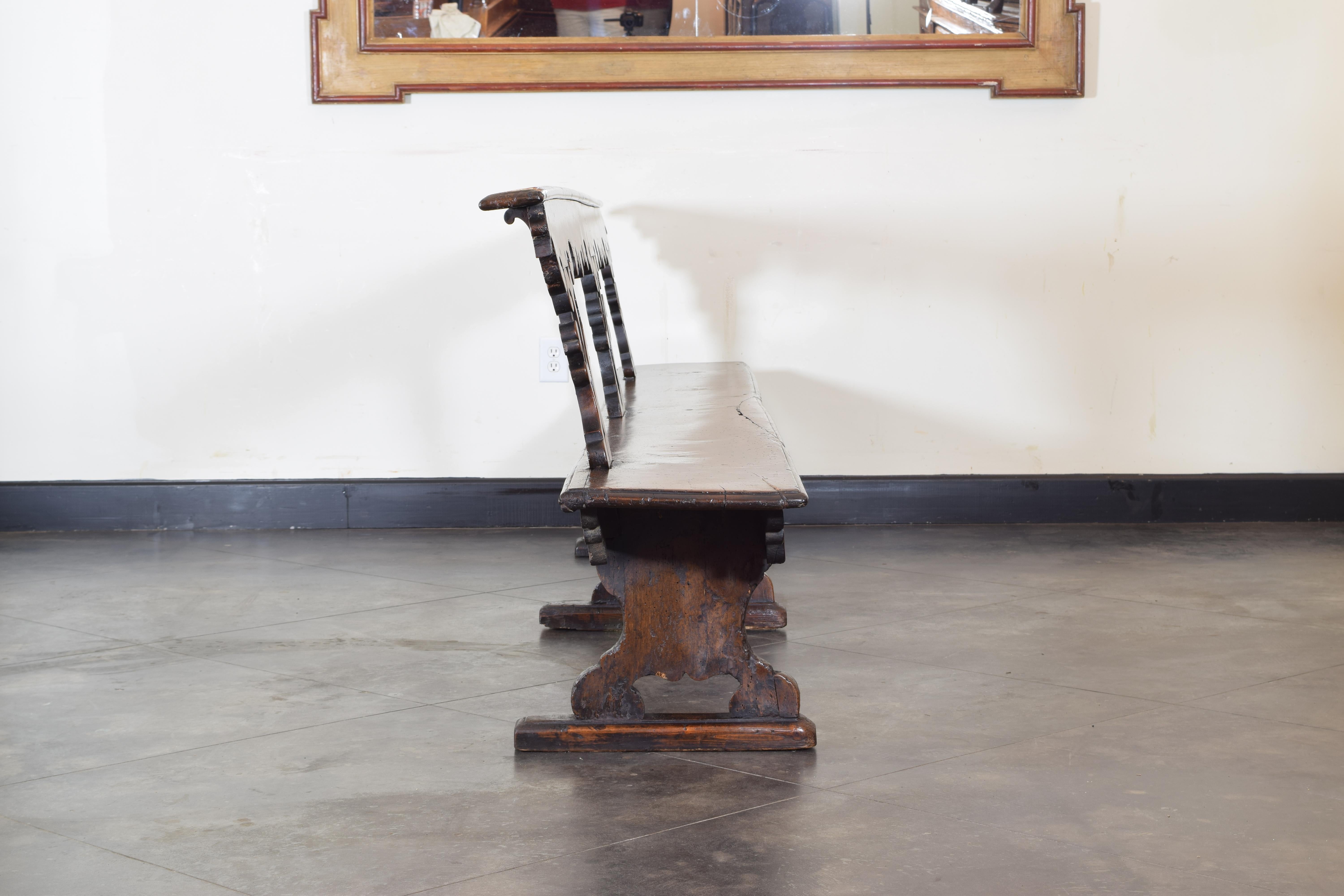 Italian Baroque Period Monumental Walnut Bench, Mid-17th Century In Good Condition In Atlanta, GA