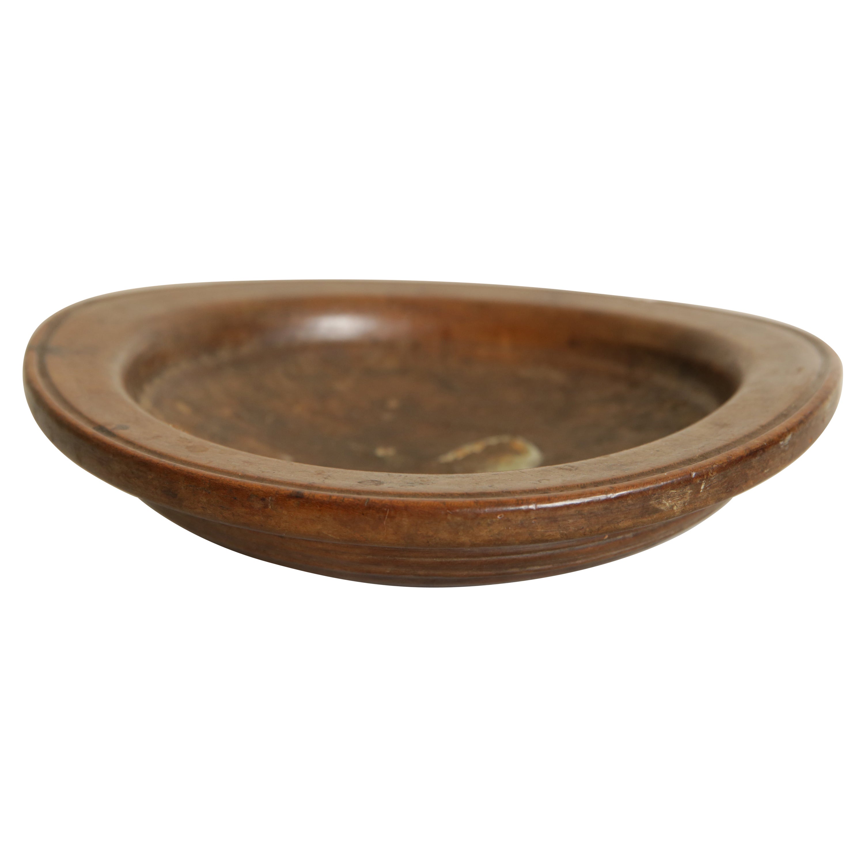 Italian Baroque Period Solid Turned & Stamped Walnut Alms Dish, ca. 1700 For Sale