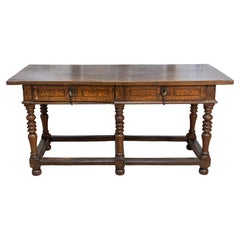 Italian Baroque Period Walnut and Ash 1690s Refectory Table with Turned Legs
