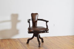 Italian Baroque Period Walnut & Leather Upholstered Rotating Barber’s Chair