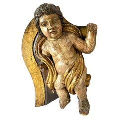 Italian Baroque Putti Sculptures, Hand-Carved Wood, 18th Century