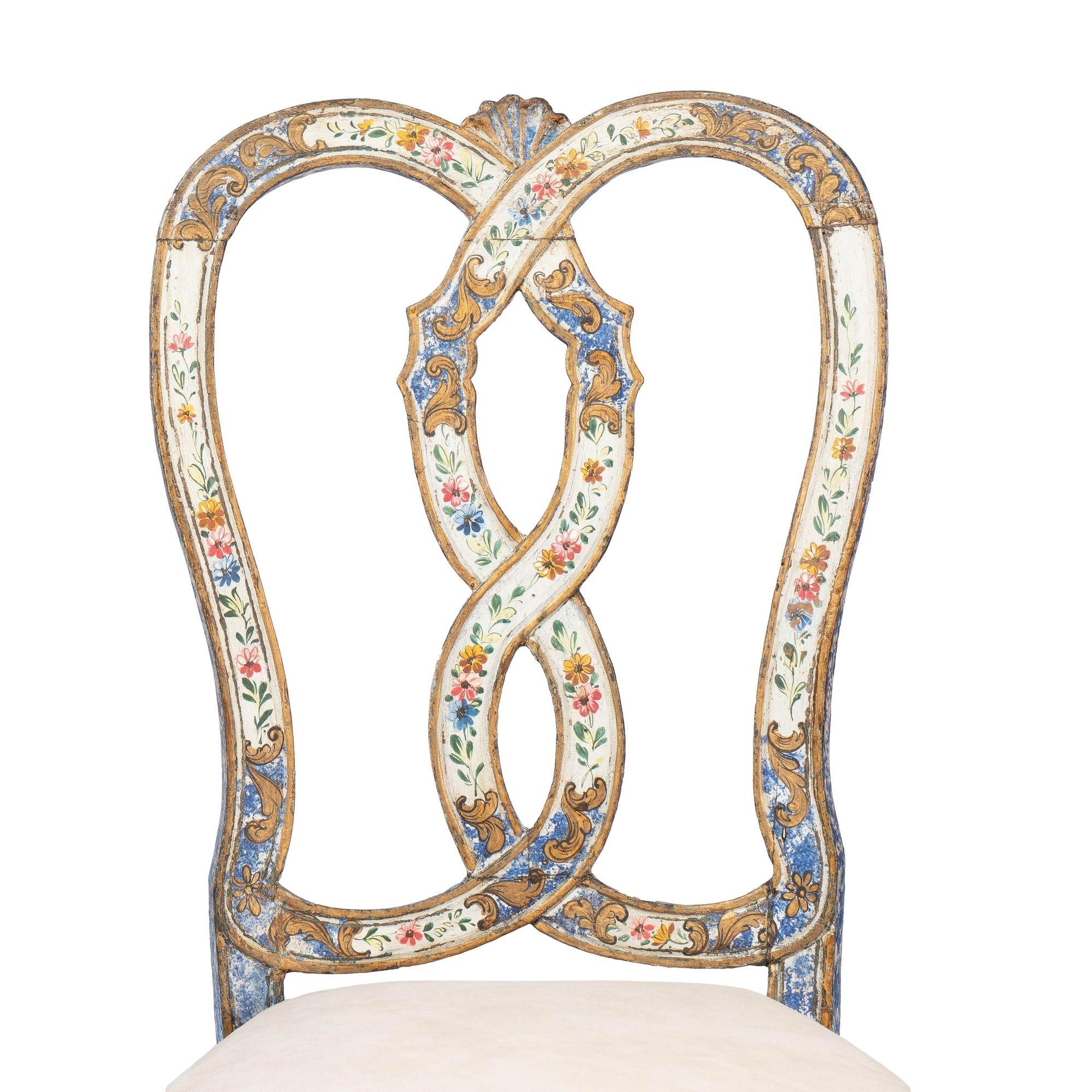 Italienischer Barock-Beistellstuhl „Queen Anne“ mit original lackierter Dekoration (1700er Jahre) im Angebot 5