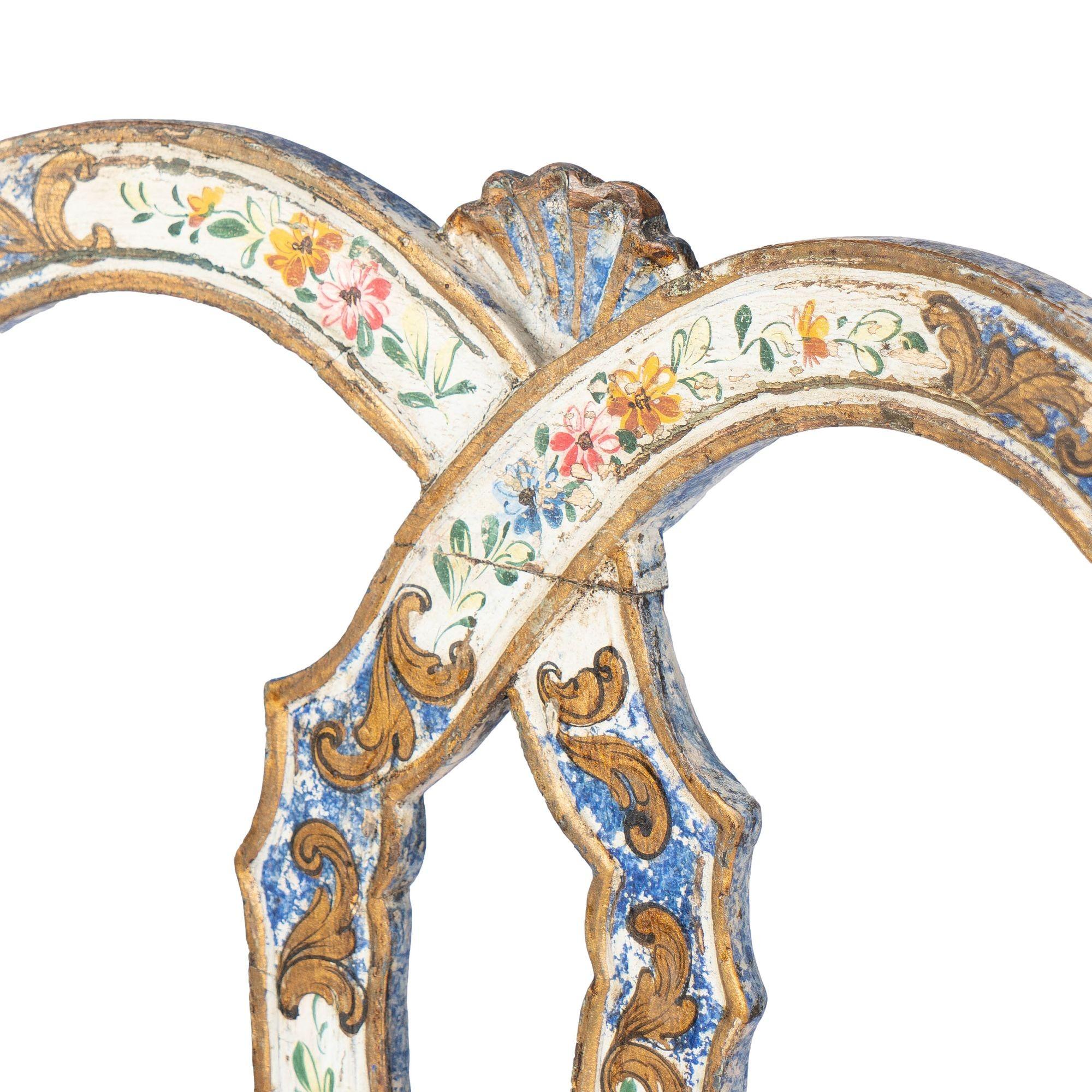 Italienischer Barock-Beistellstuhl „Queen Anne“ mit original lackierter Dekoration (1700er Jahre) im Angebot 10