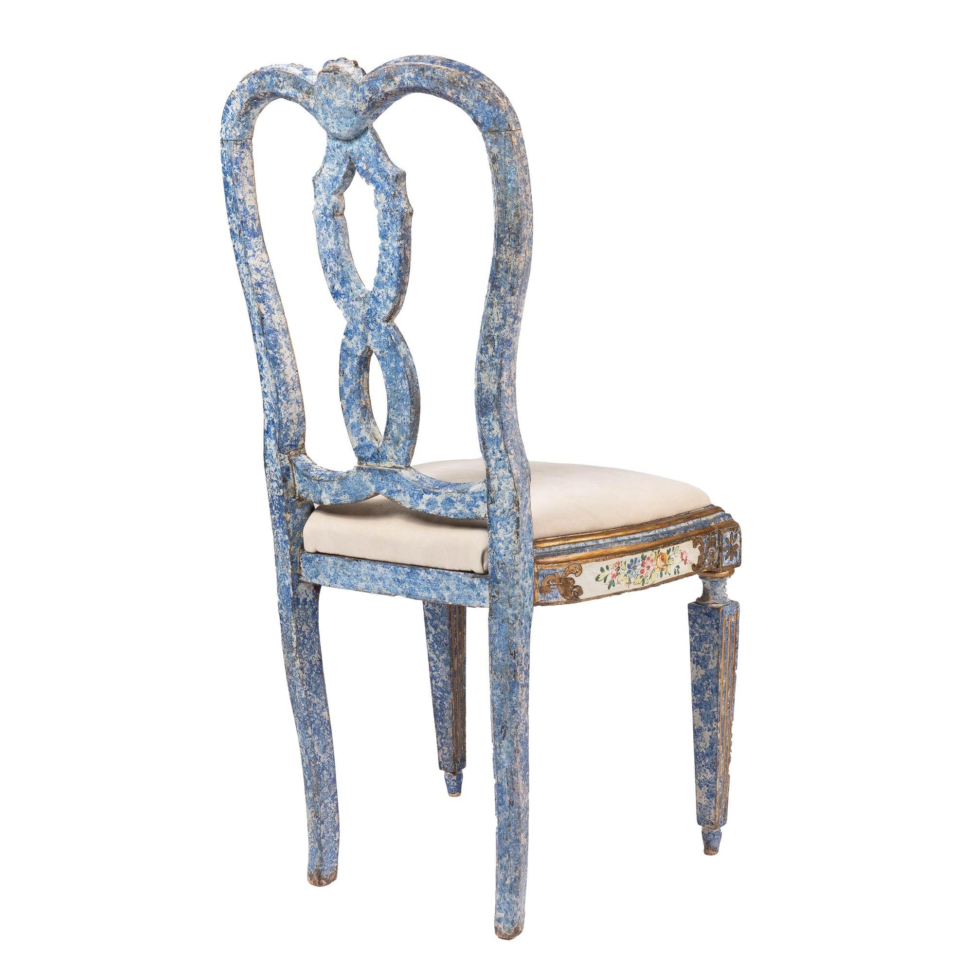 Italienischer Barock-Beistellstuhl „Queen Anne“ mit original lackierter Dekoration (1700er Jahre) im Angebot 1