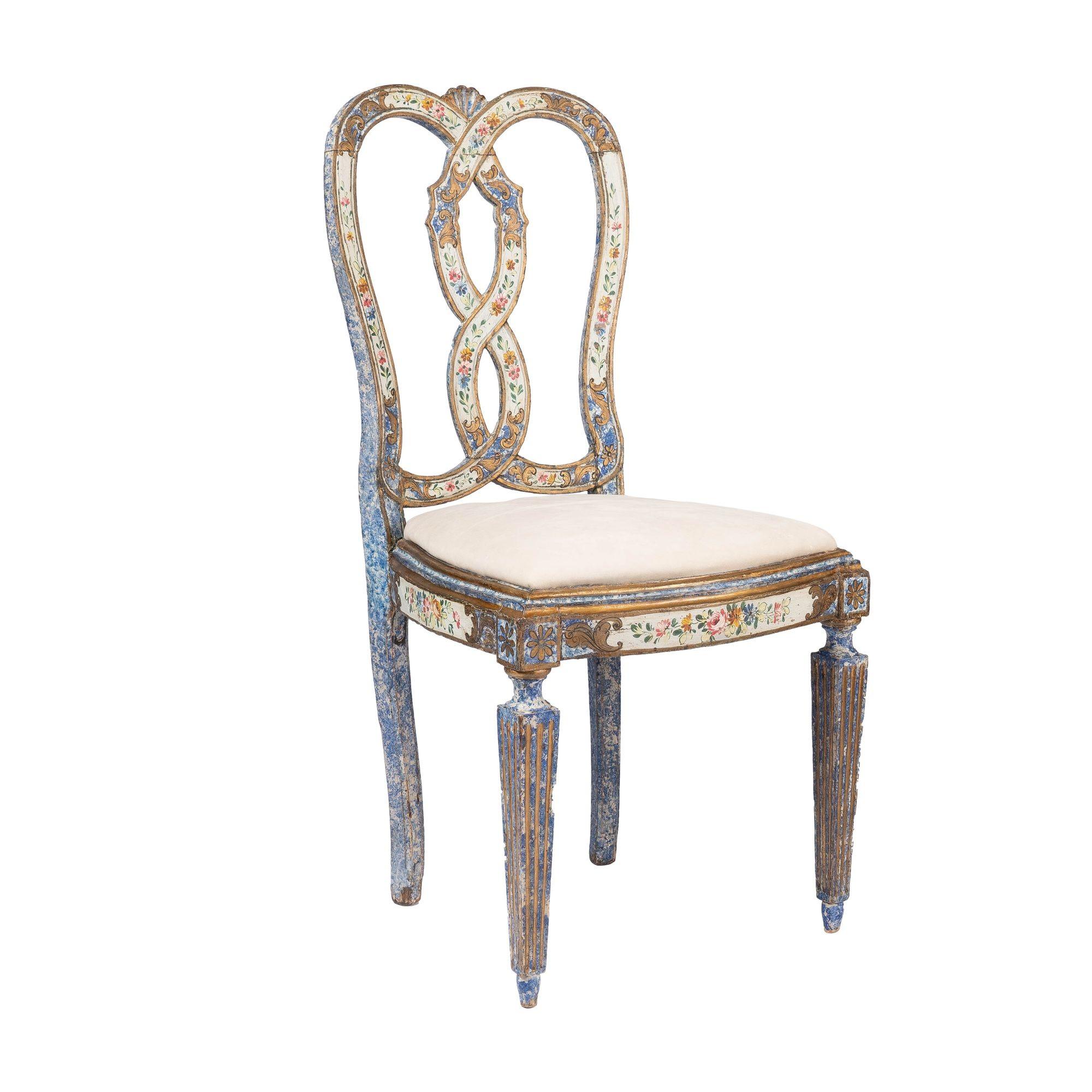 Italienischer Barock-Beistellstuhl „Queen Anne“ mit original lackierter Dekoration (1700er Jahre) im Angebot 3