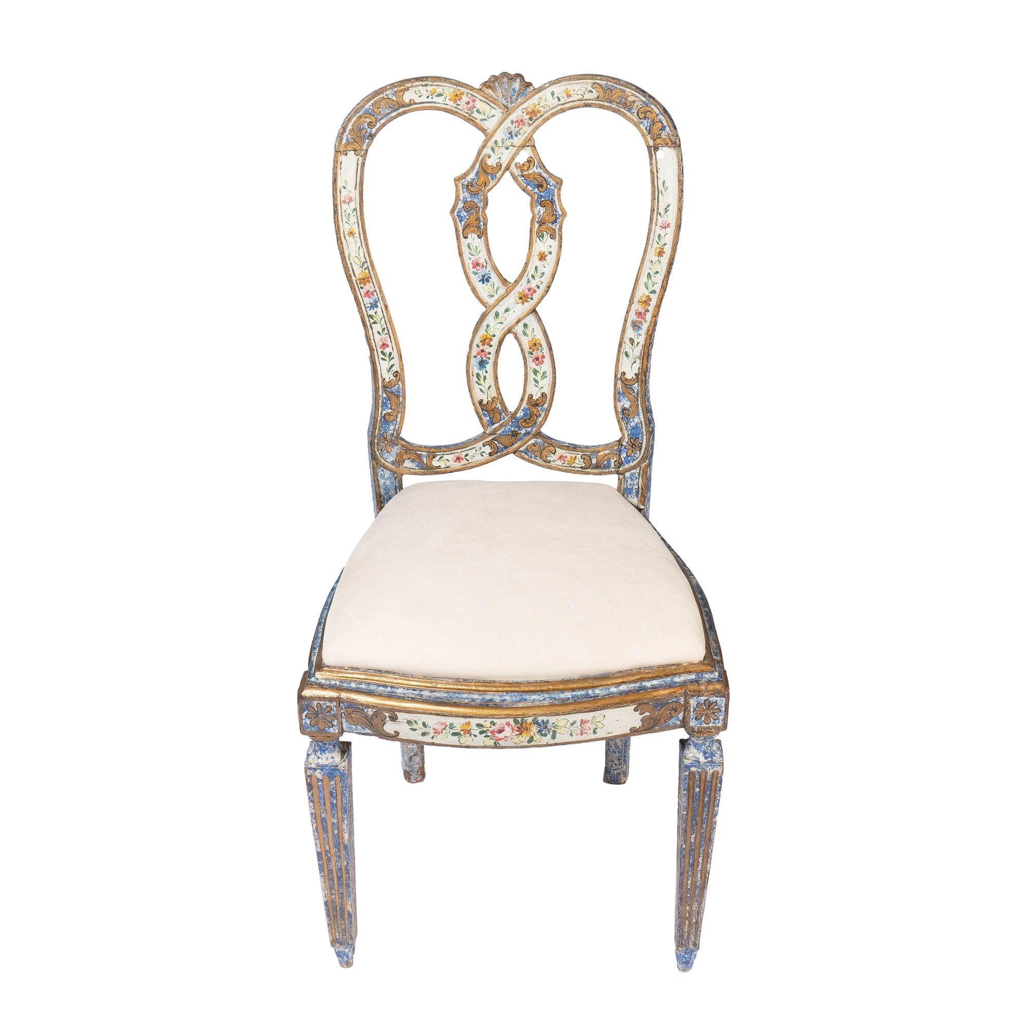 Italienischer Barock-Beistellstuhl „Queen Anne“ mit original lackierter Dekoration (1700er Jahre) im Angebot 4