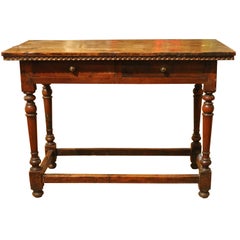 Italian Baroque Rectangular Rustic Walnut Wood Trestle Table