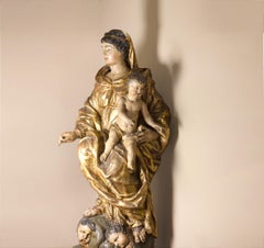 Italian Baroque Religious Madonna and Child Statue, 18th Century