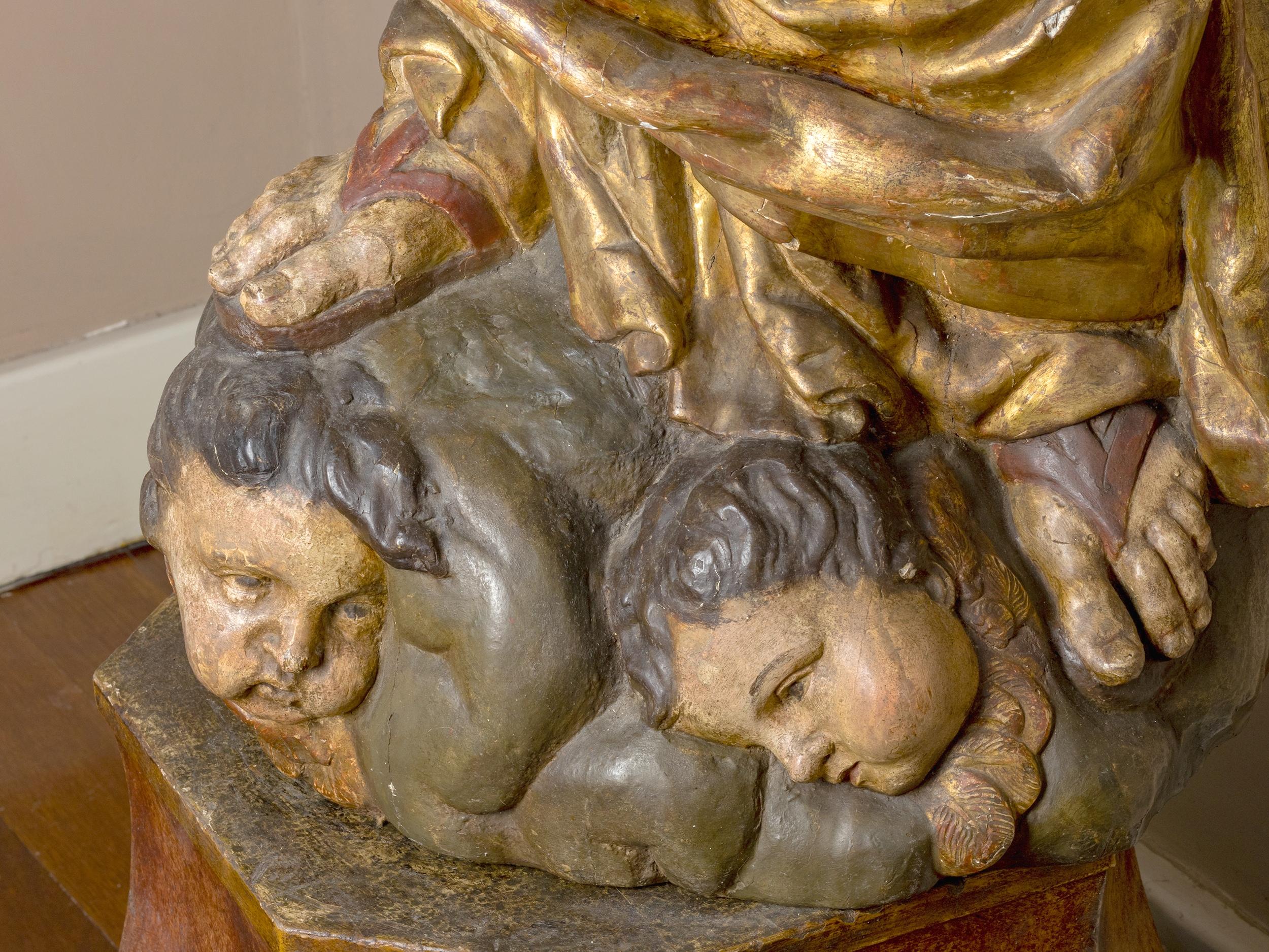 18th Century and Earlier Italian Baroque Religious Madonna and Child Statue, 18th Century For Sale