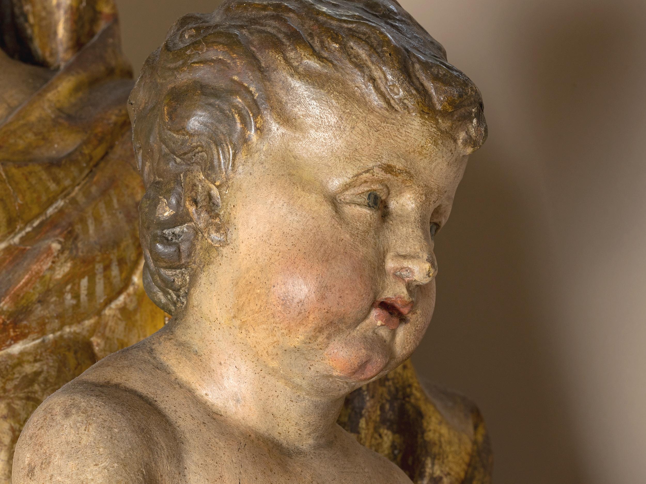 Gold Leaf Italian Baroque Religious Madonna and Child Statue, 18th Century For Sale