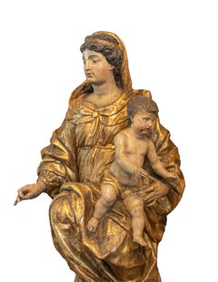 Estatua barroca italiana de Virgen religiosa con el Niño, Siglo XVIII