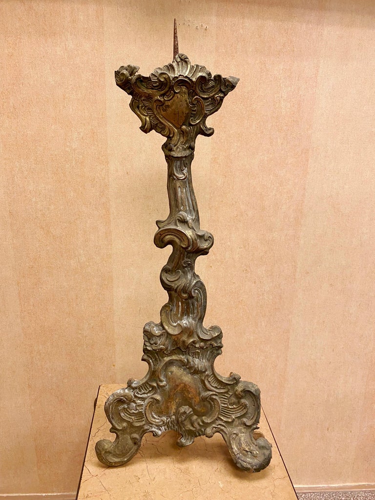 Italian Baroque Repousse Silver Candlesticks For Sale 3