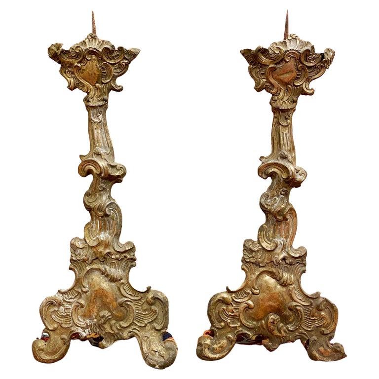 Italian Baroque Repousse Silver Candlesticks For Sale