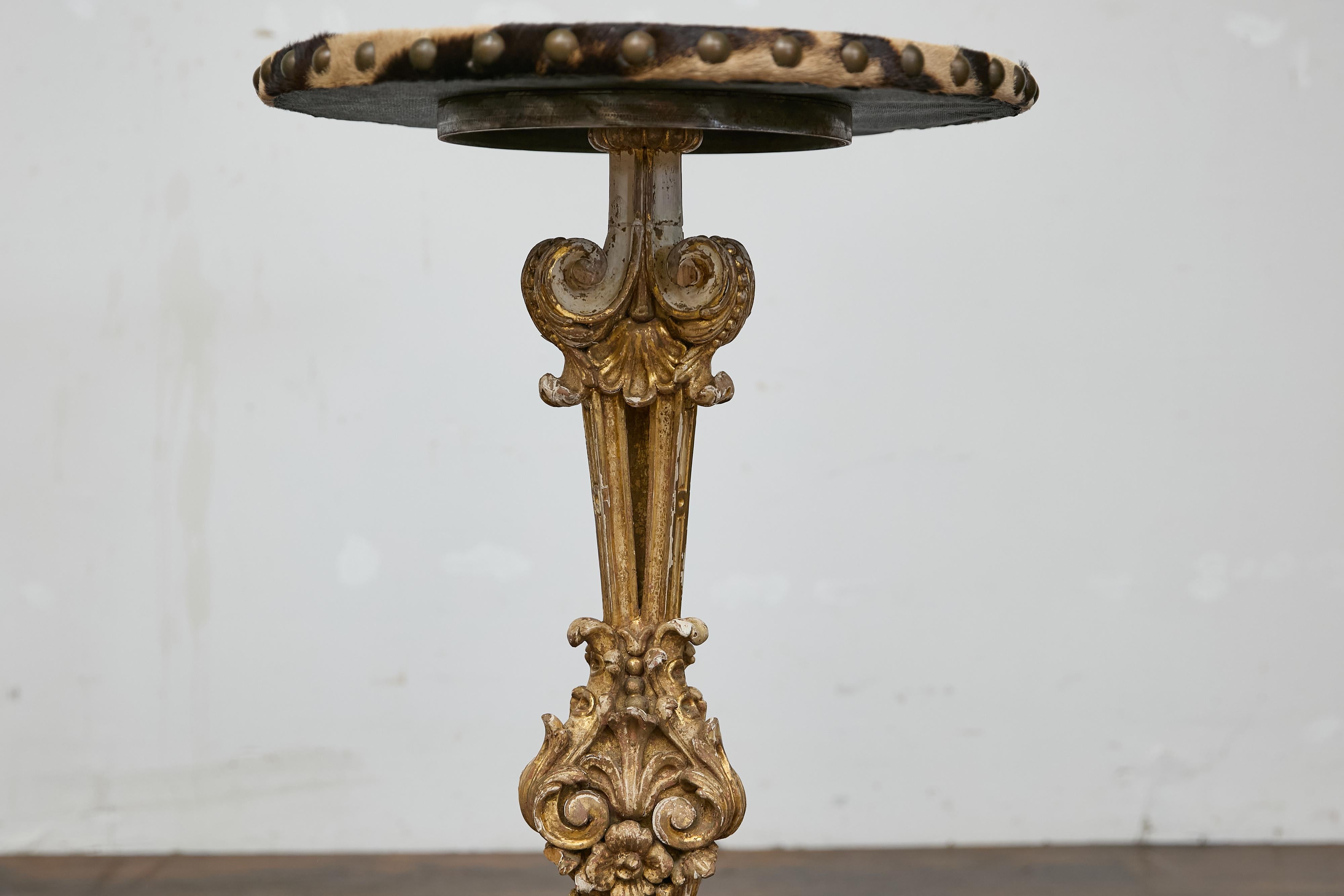 Italian Baroque Revival 19th-Century Carved Gilt Table with Zebra Hide Top In Good Condition For Sale In Atlanta, GA