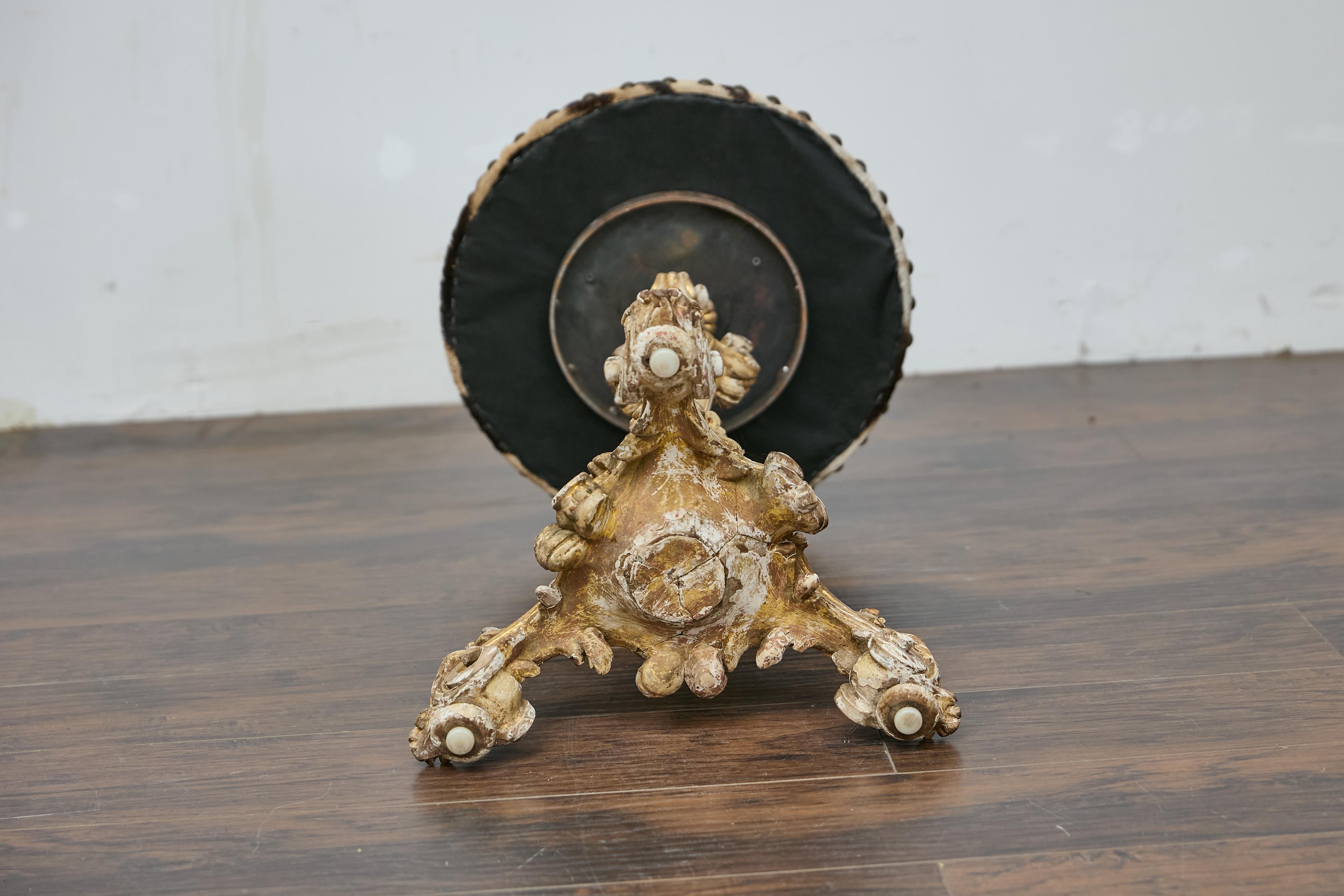Italian Baroque Revival 19th-Century Carved Gilt Table with Zebra Hide Top For Sale 3