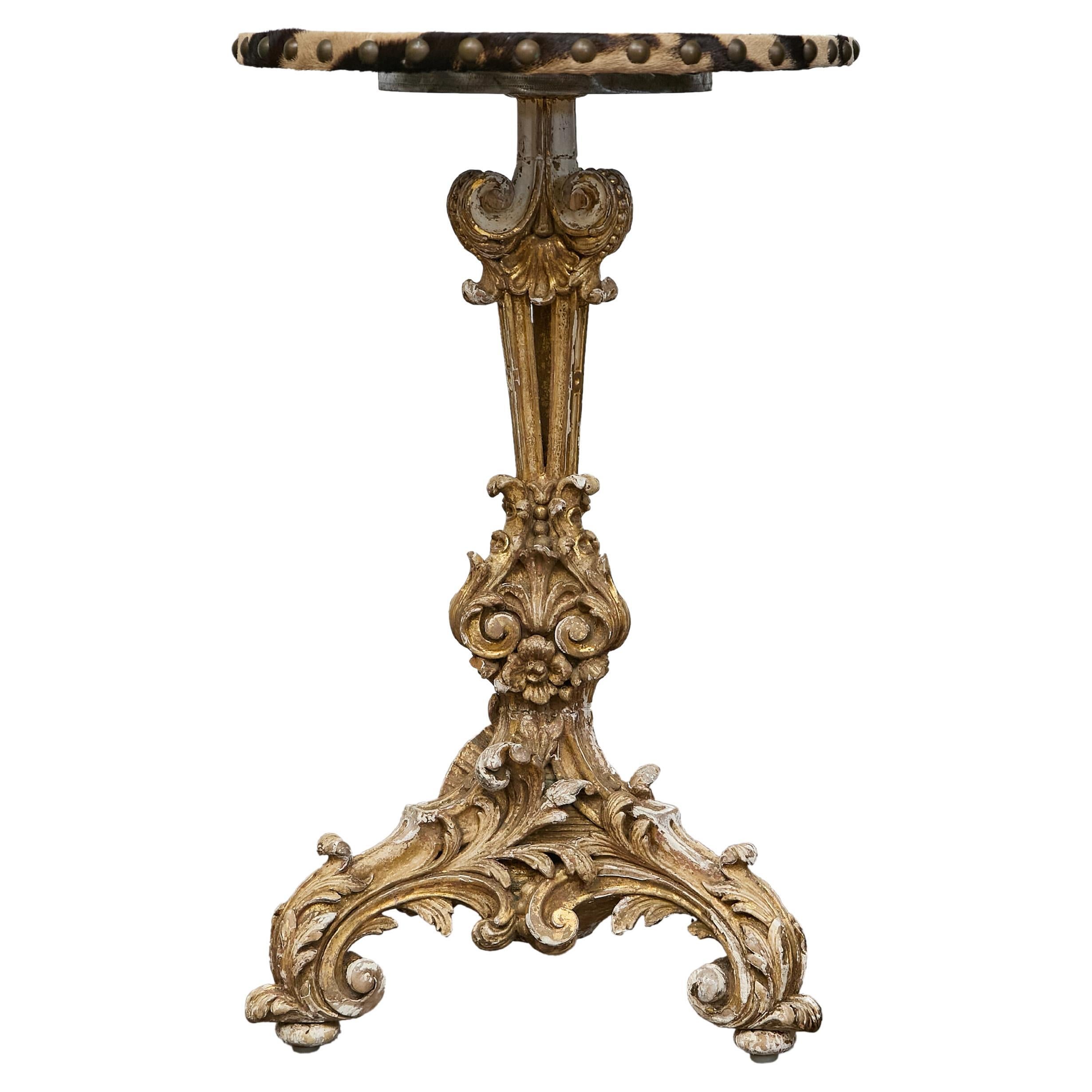 Italian Baroque Revival 19th-Century Carved Gilt Table with Zebra Hide Top