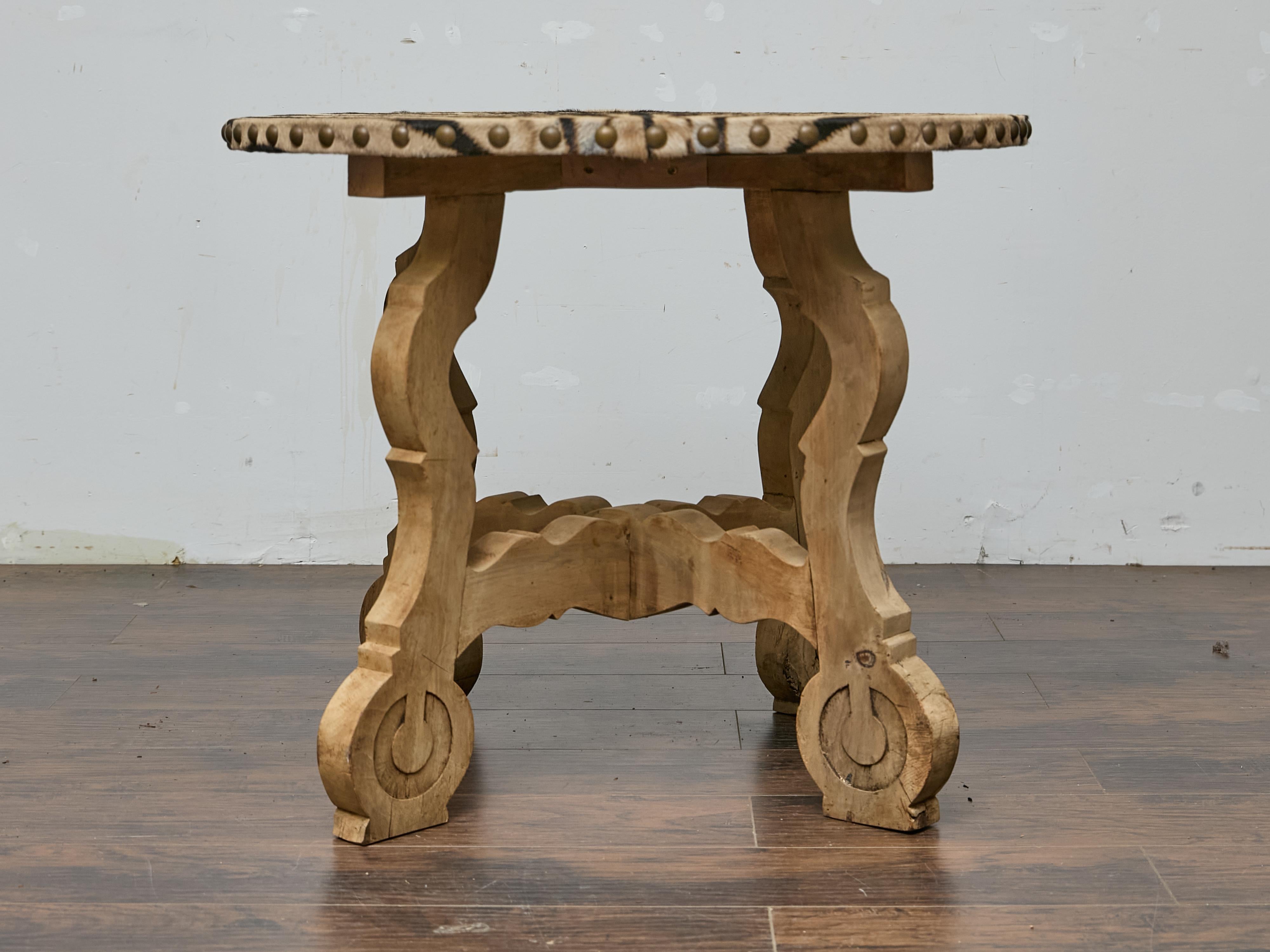 Italian Baroque Revival Bleached Walnut Table with Zebra Hide Top, 19th Century For Sale 11