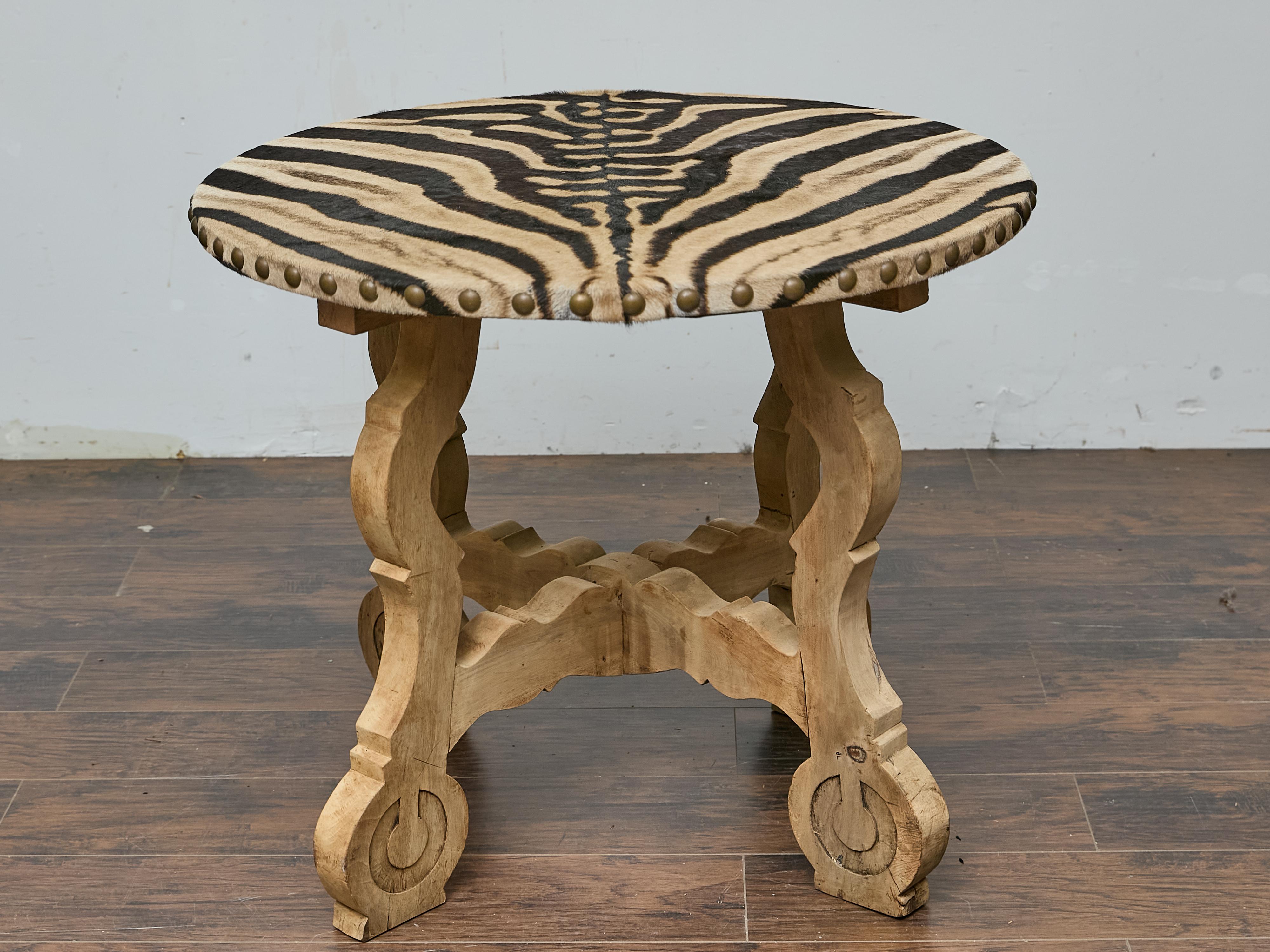 Italian Baroque Revival Bleached Walnut Table with Zebra Hide Top, 19th Century For Sale 1