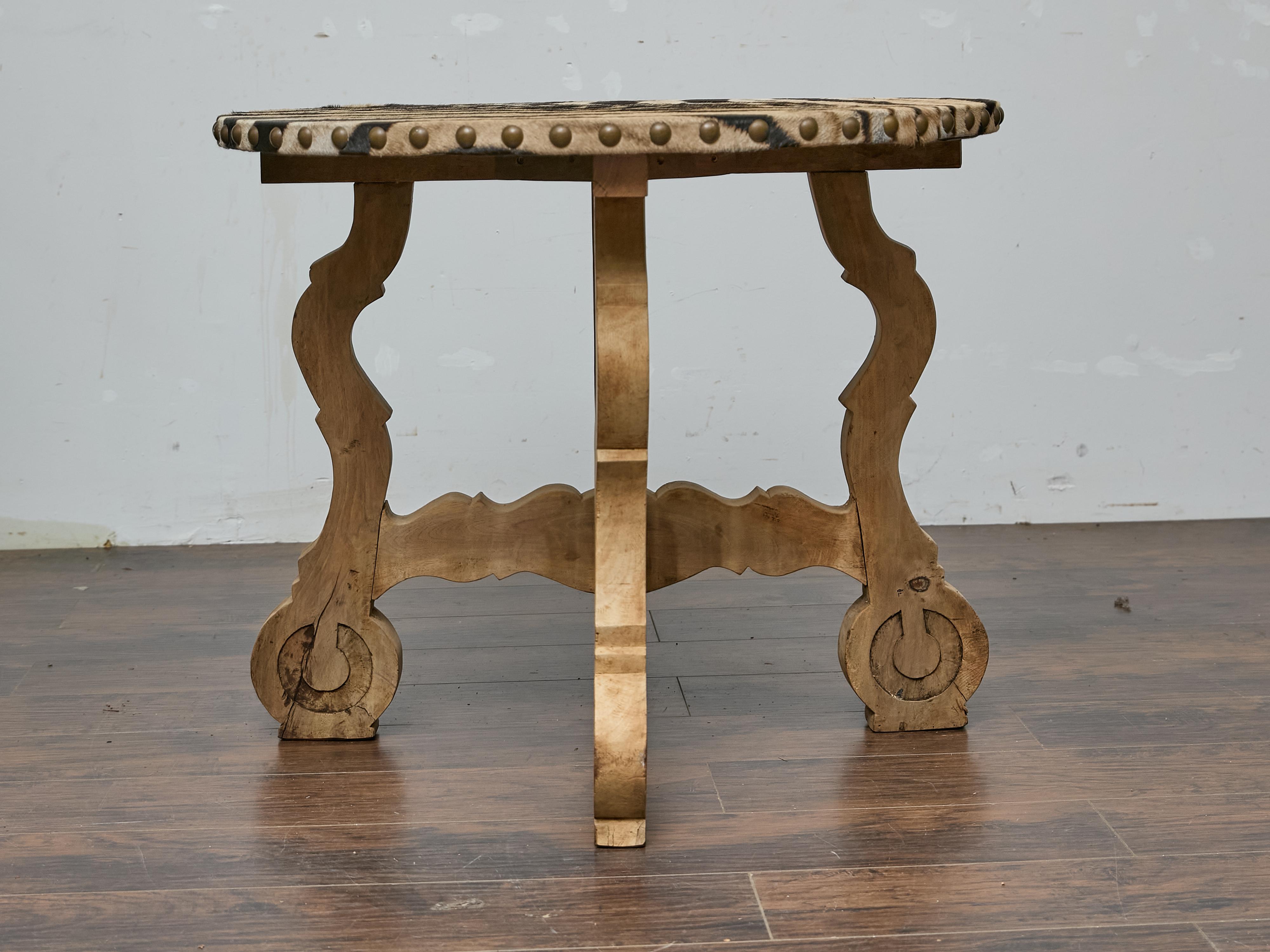 Italian Baroque Revival Bleached Walnut Table with Zebra Hide Top, 19th Century For Sale 2