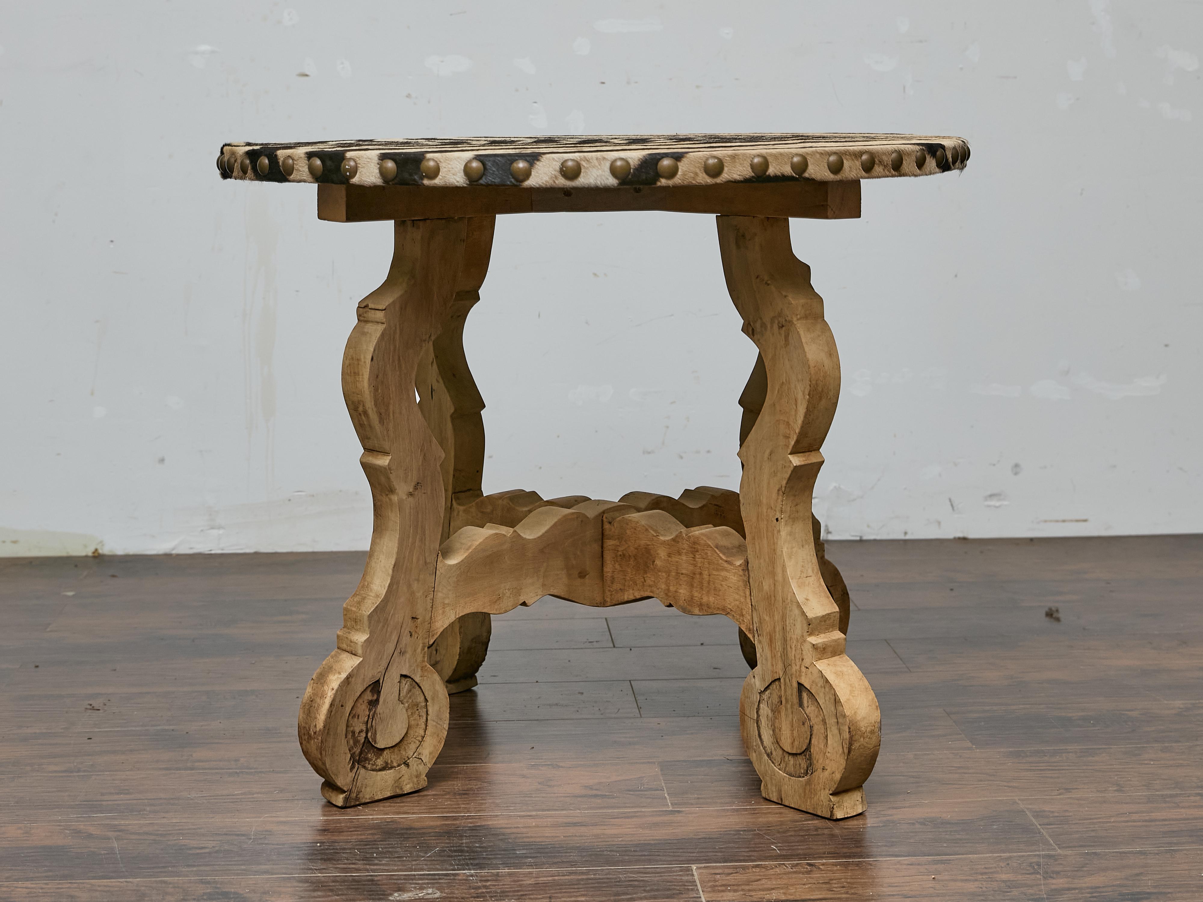 Italian Baroque Revival Bleached Walnut Table with Zebra Hide Top, 19th Century For Sale 6